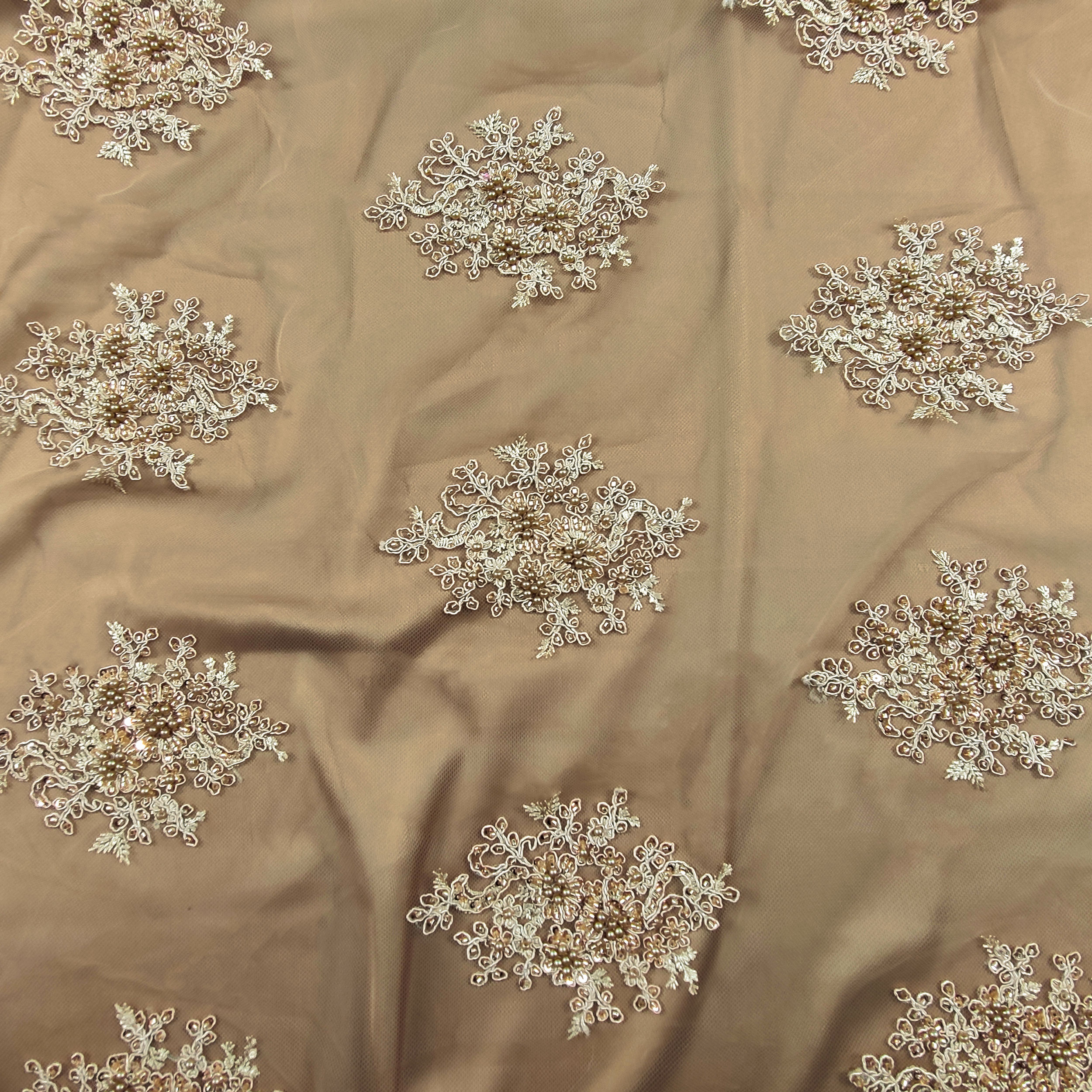 Tulle Ricamato Perline Lux Oro