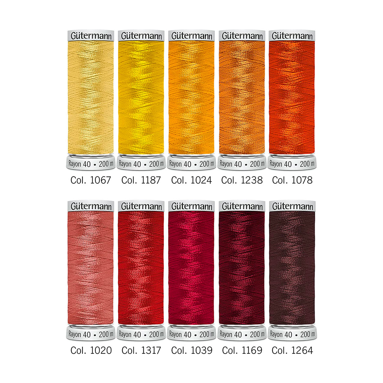 Gutermann Filo per Ricamo a Macchina Rayon 10 Bobine Toni Caldi 