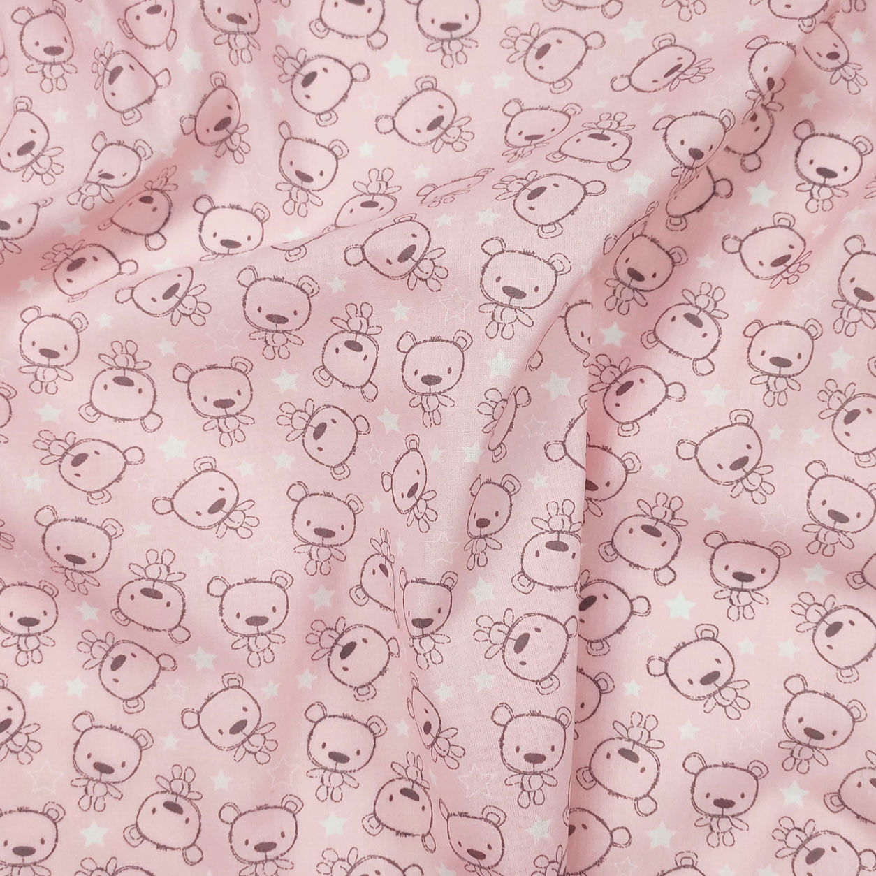 Cotone tessuto orsetti sfondo rosa