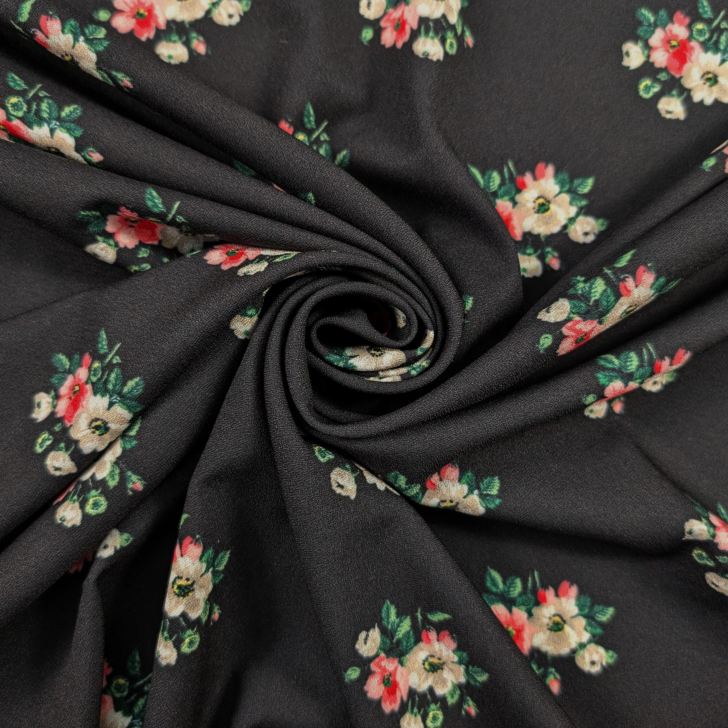 Crêpe Elasticizzato Moda Fiori Sfondo Nero Image