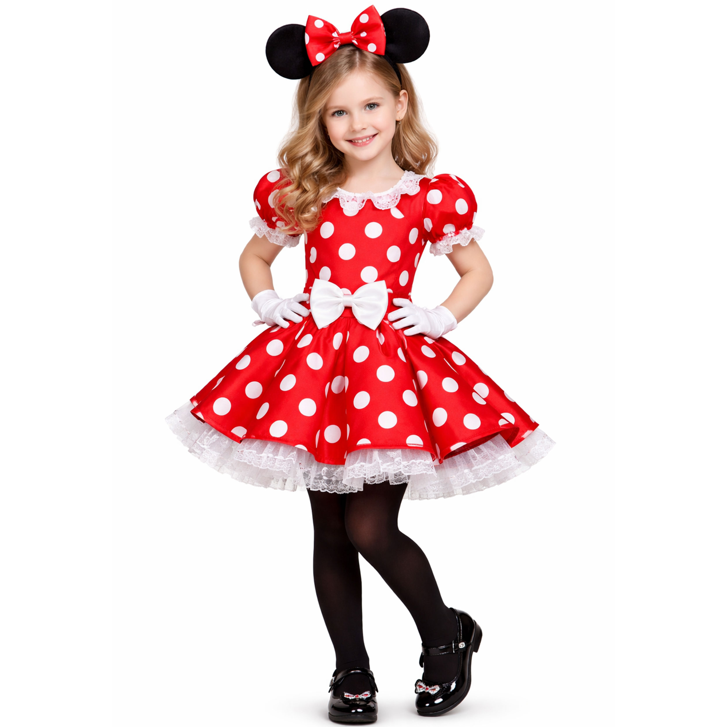 Tessuto Raso Carnevale Rosso Pois Bianchi Image