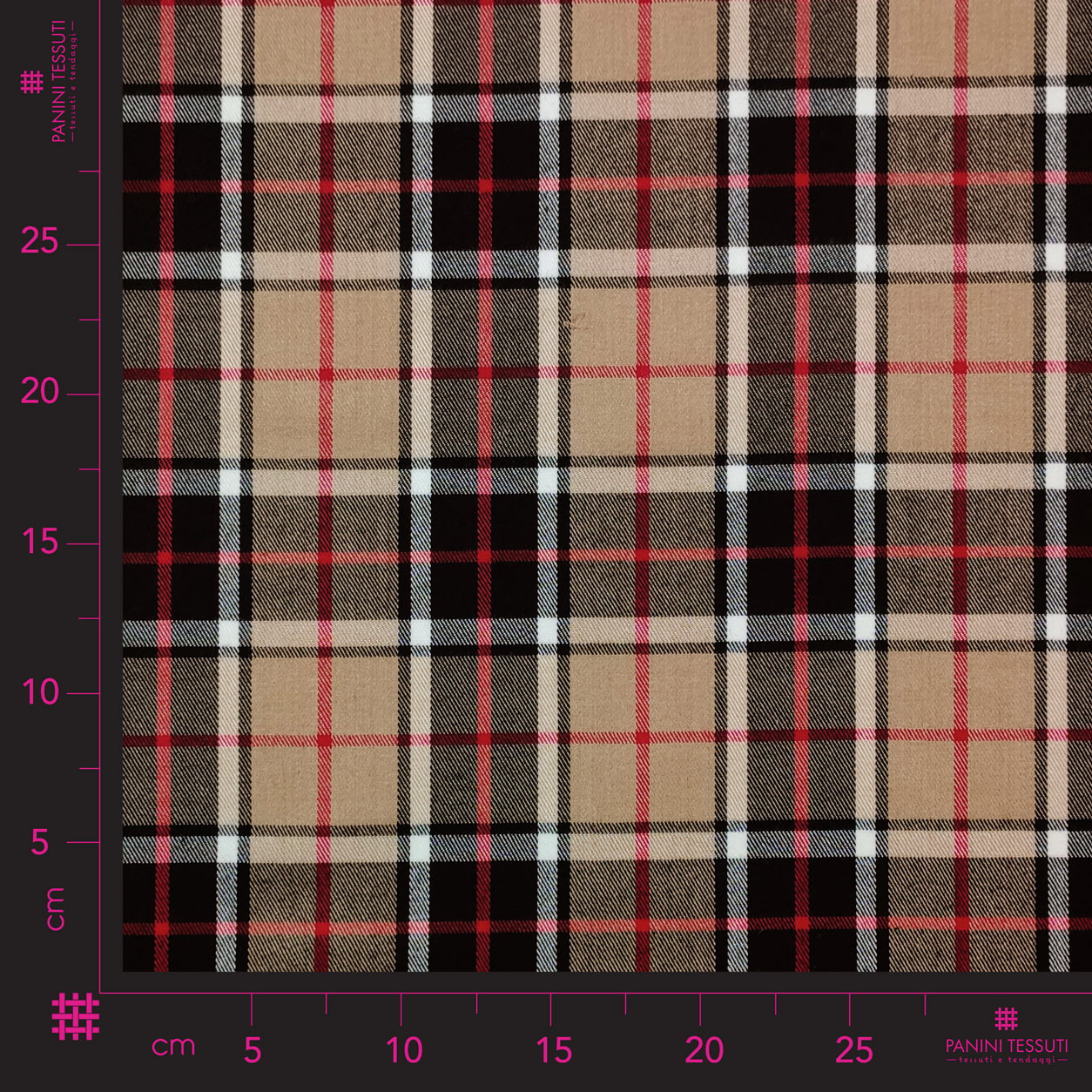 Tessuto Tartan Beige e Rosso Righe Sottili Image