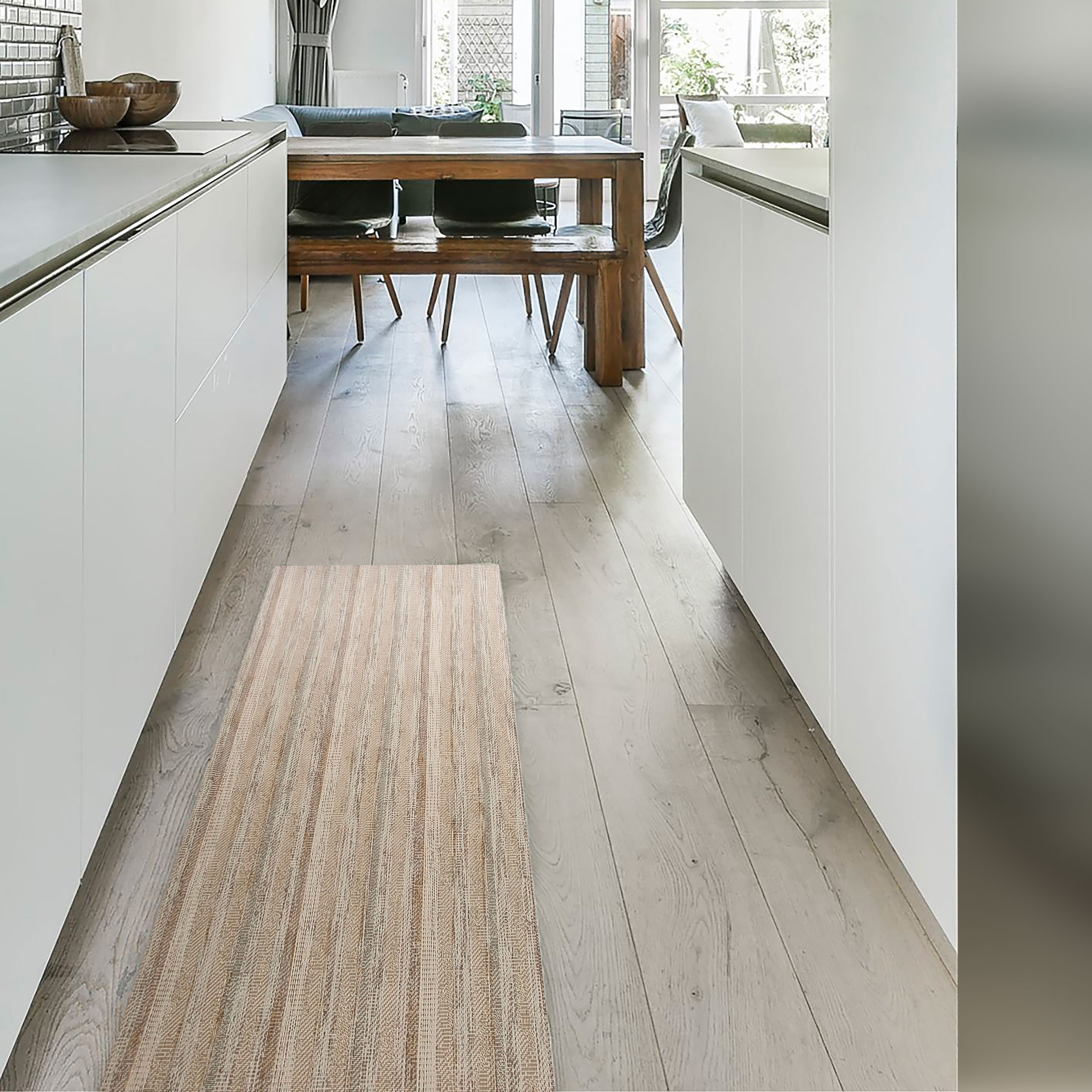 Passatoia da Cucina Righe Toni del Beige Lurex