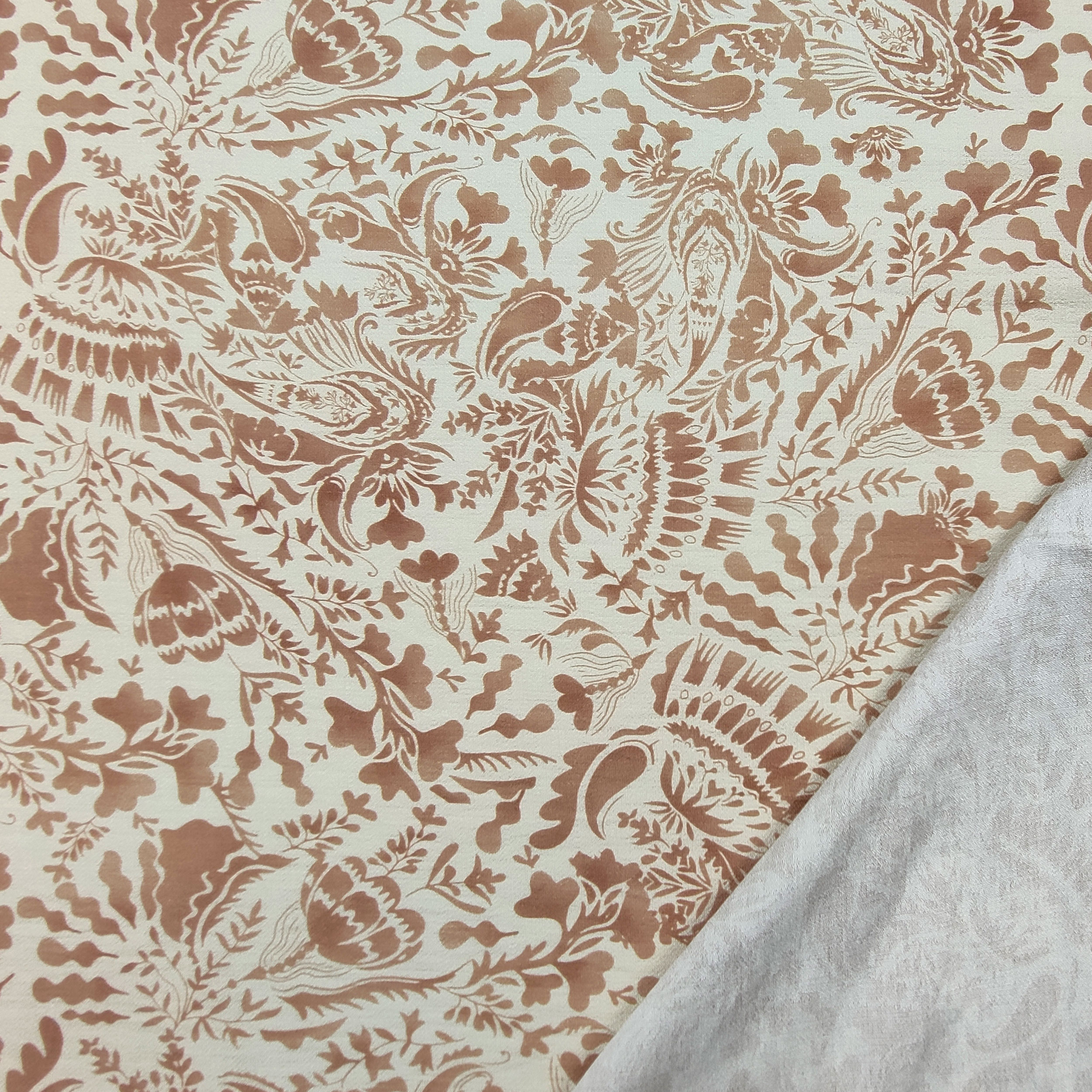 Tessuto di Cotone Doppio Bordo e Fiori Beige