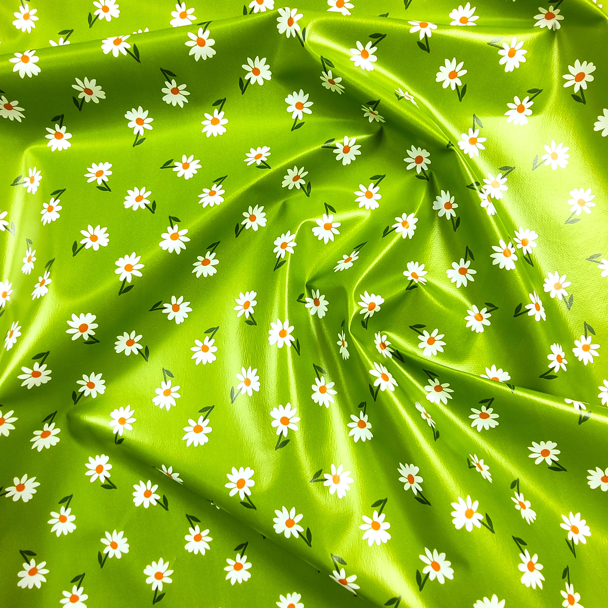 Tessuto Tovaglia Plastificata Verde con Margherite  Image