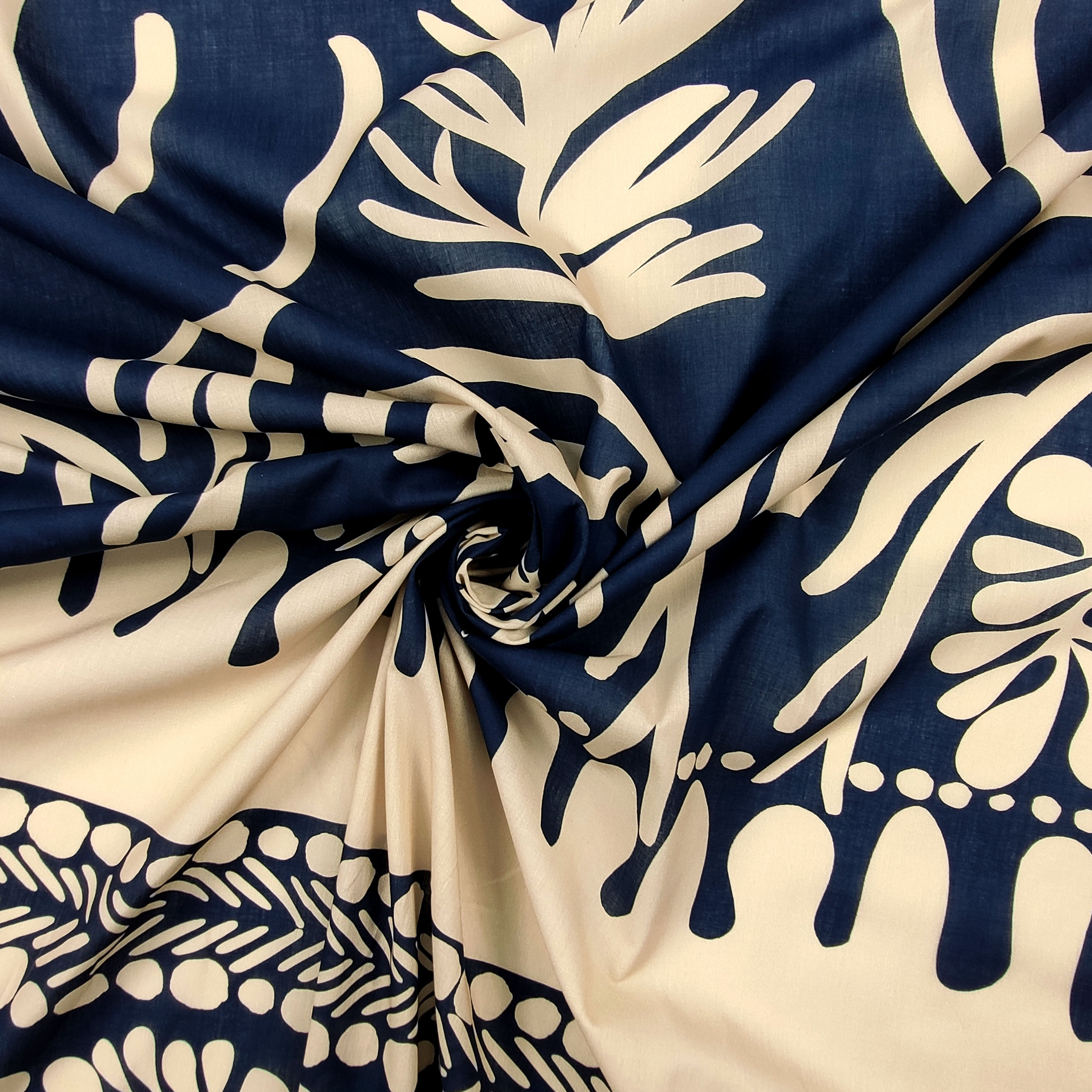 Pannello in Cotone Blu con Coralli Beige 80x145 cm