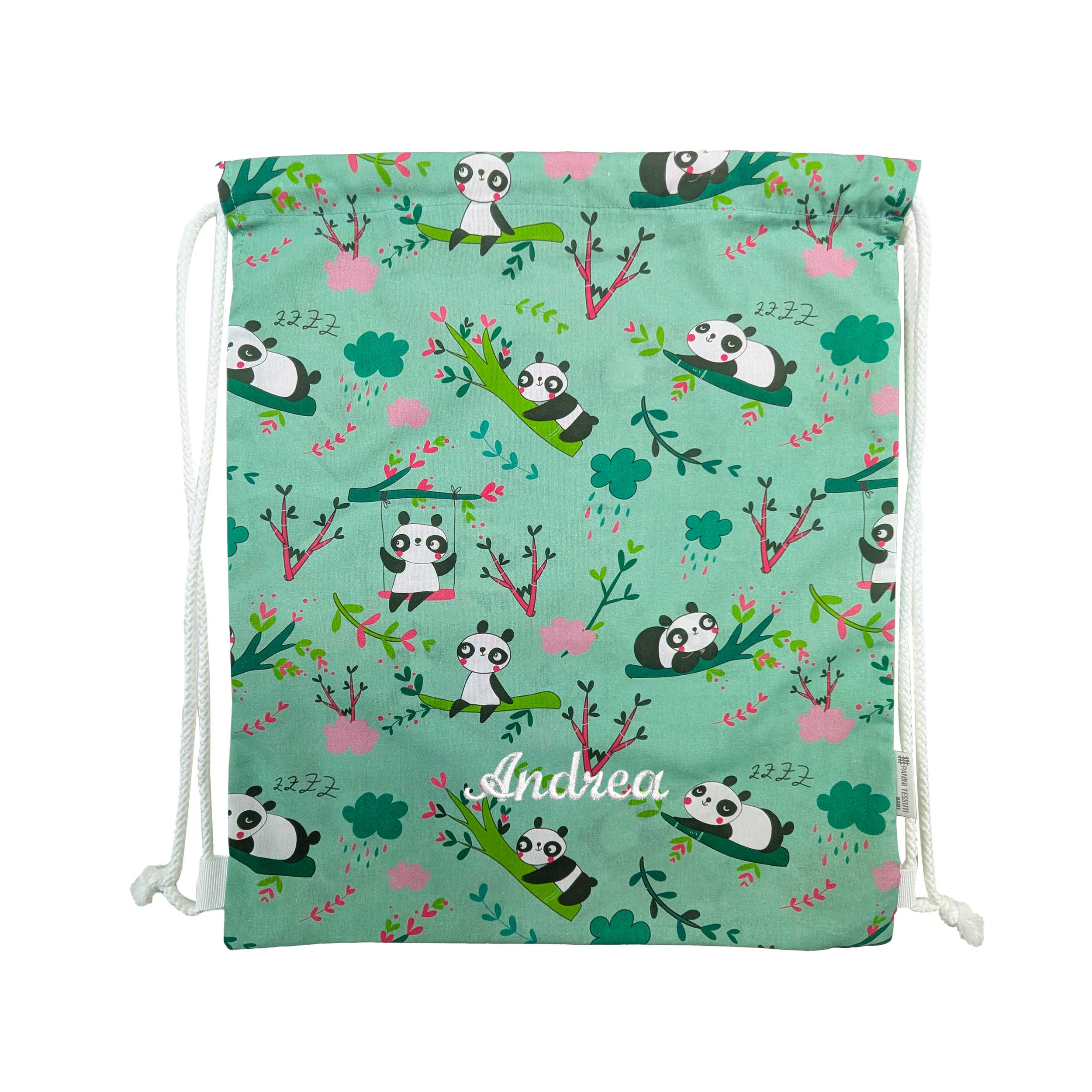 Zainetto Asilo Panda Sfondo Verde Menta Image