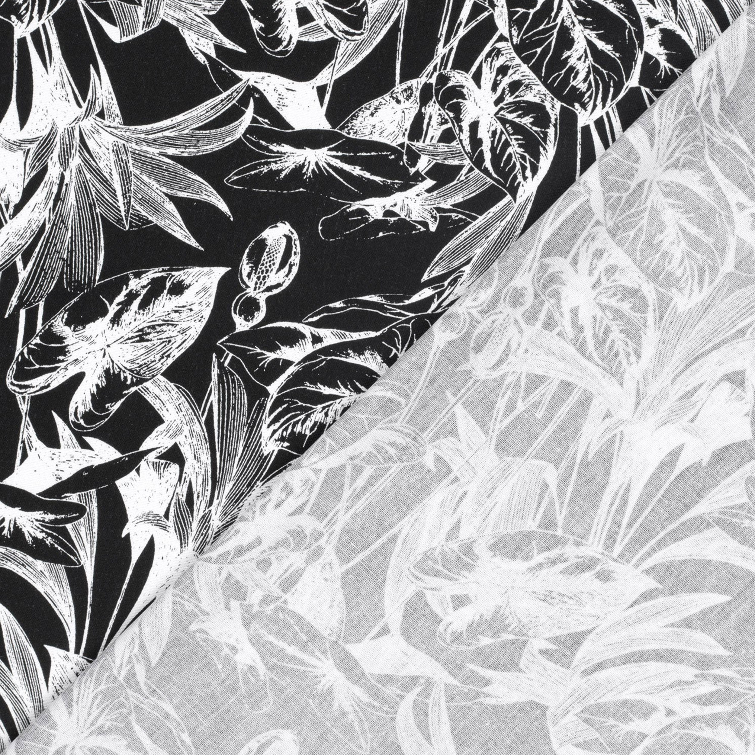 Misto Lino Foglie Tropicali Bianco e Nero