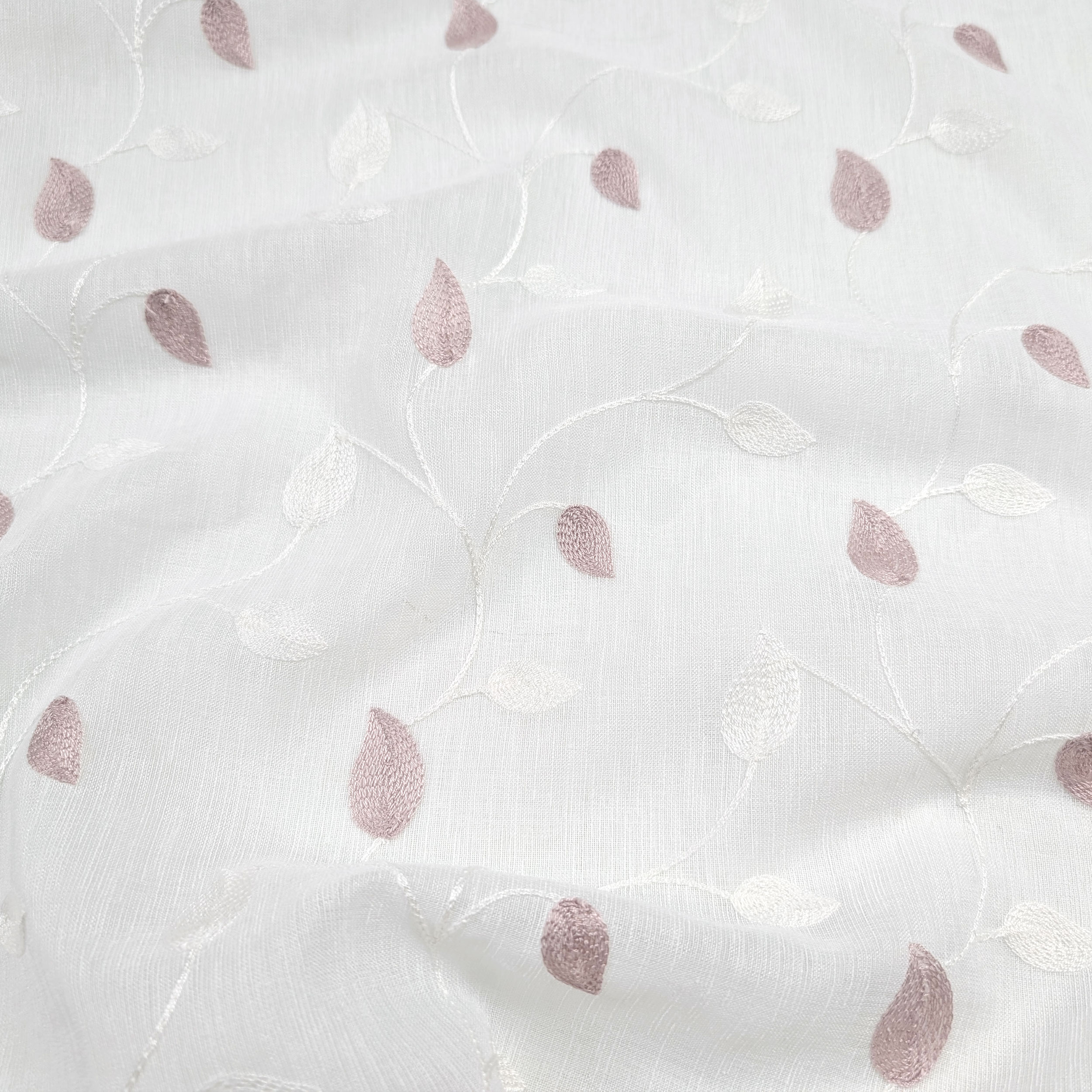 Tessuto Tenda Foglie Ricamate Rosa Image