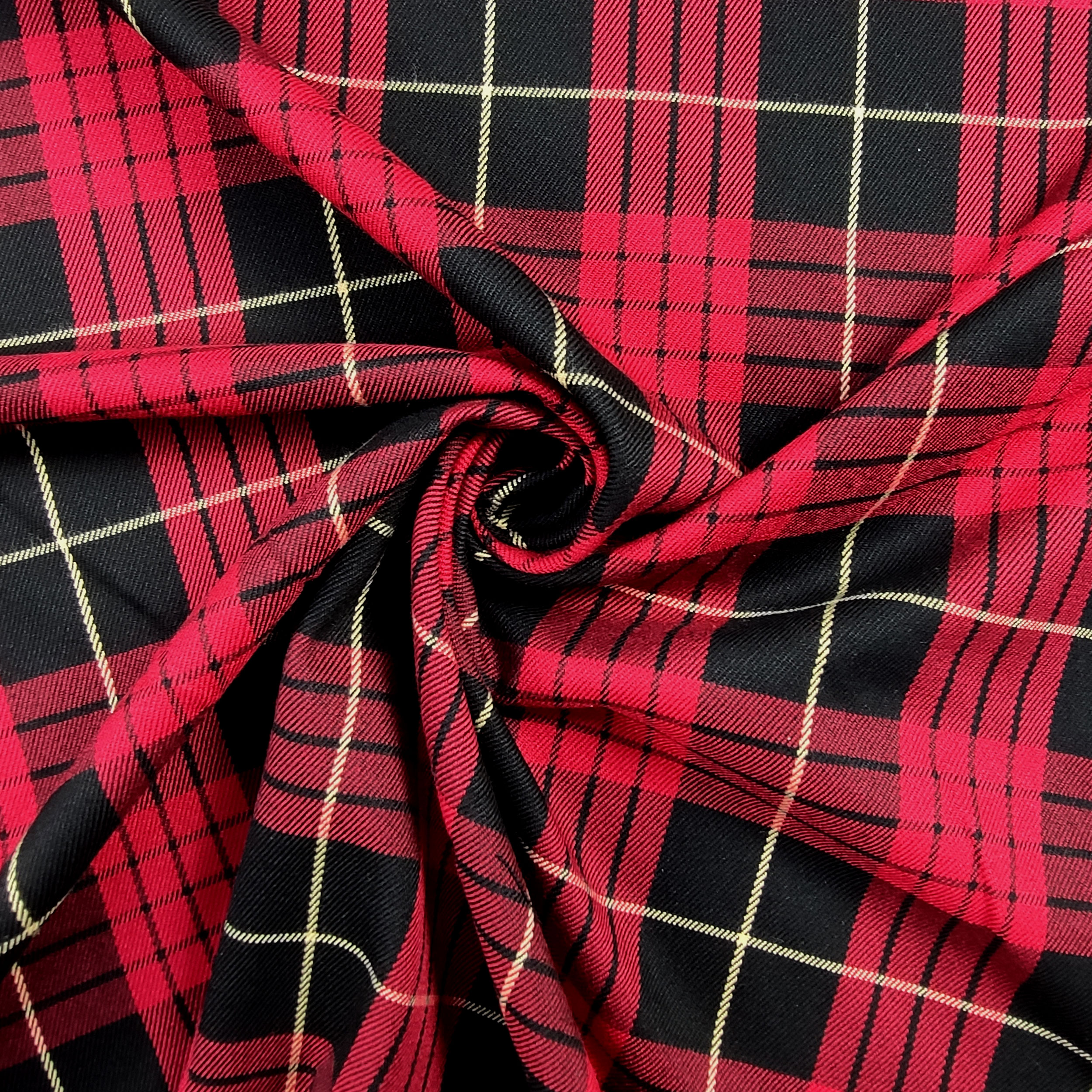 Tessuto Tartan Quadri Nero Rosso e Oro Image