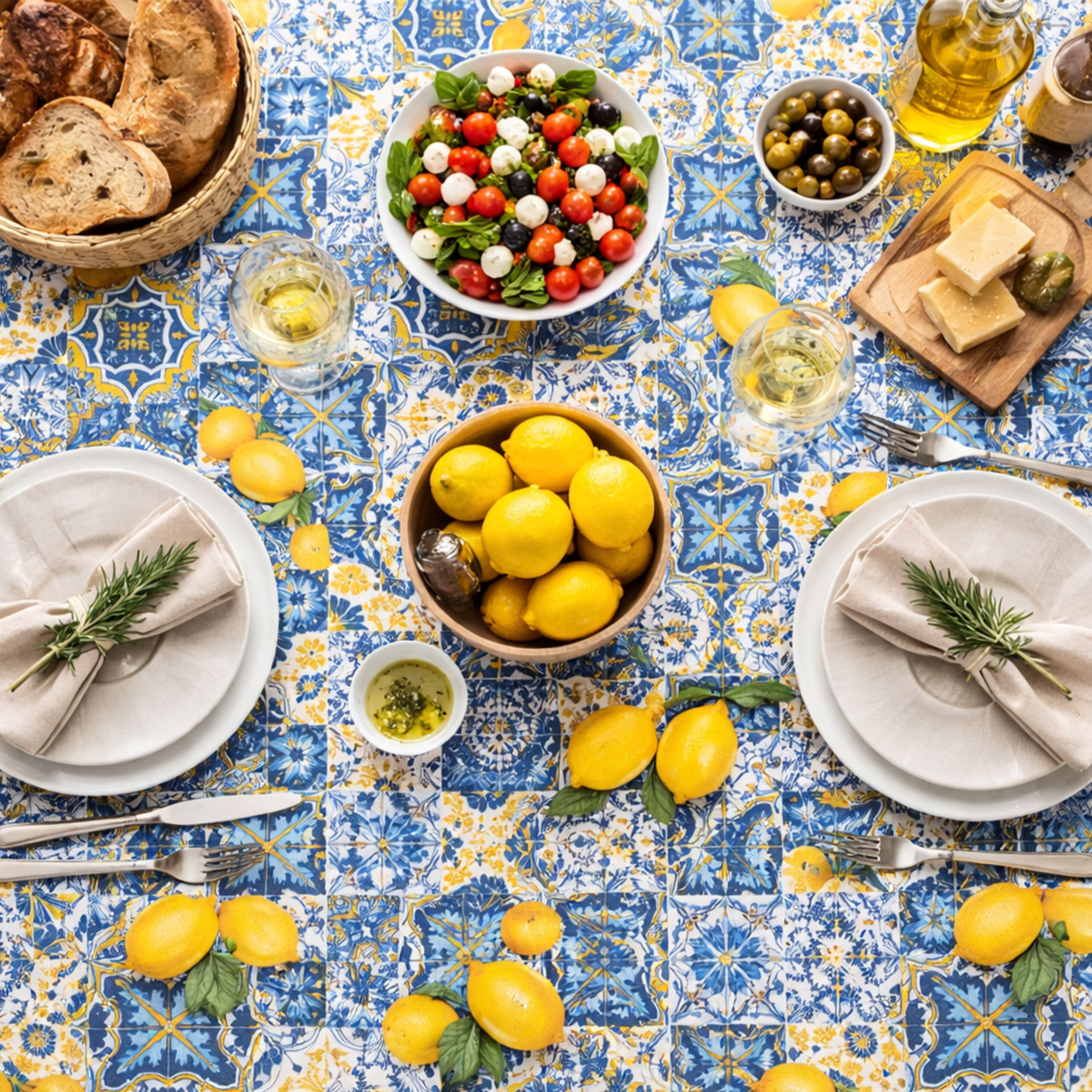Tessuto per Tovaglia Resinata Maioliche e Limoni  Image