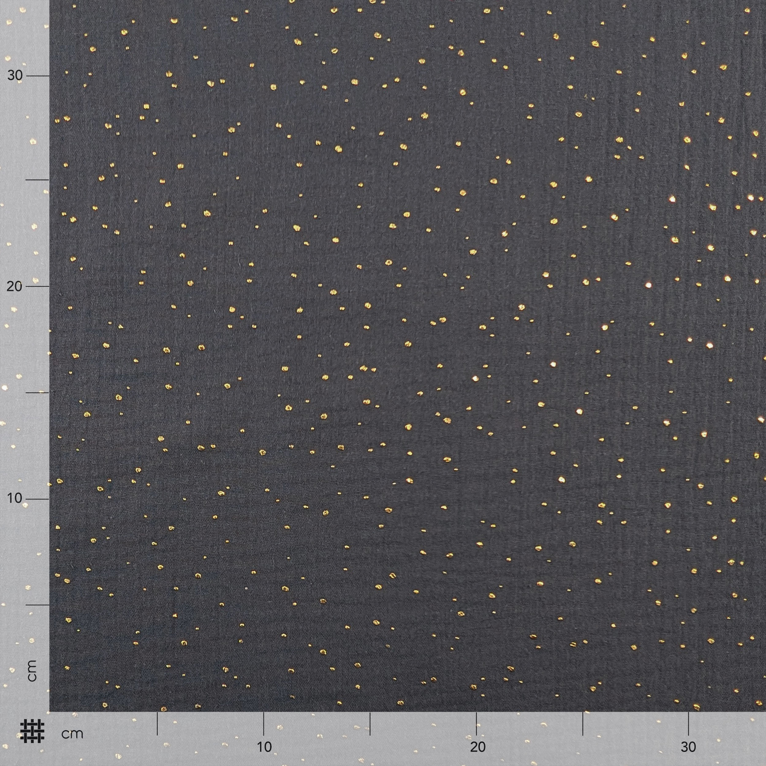 Mussola Cotone Grigio Scuro con Pois Oro Image
