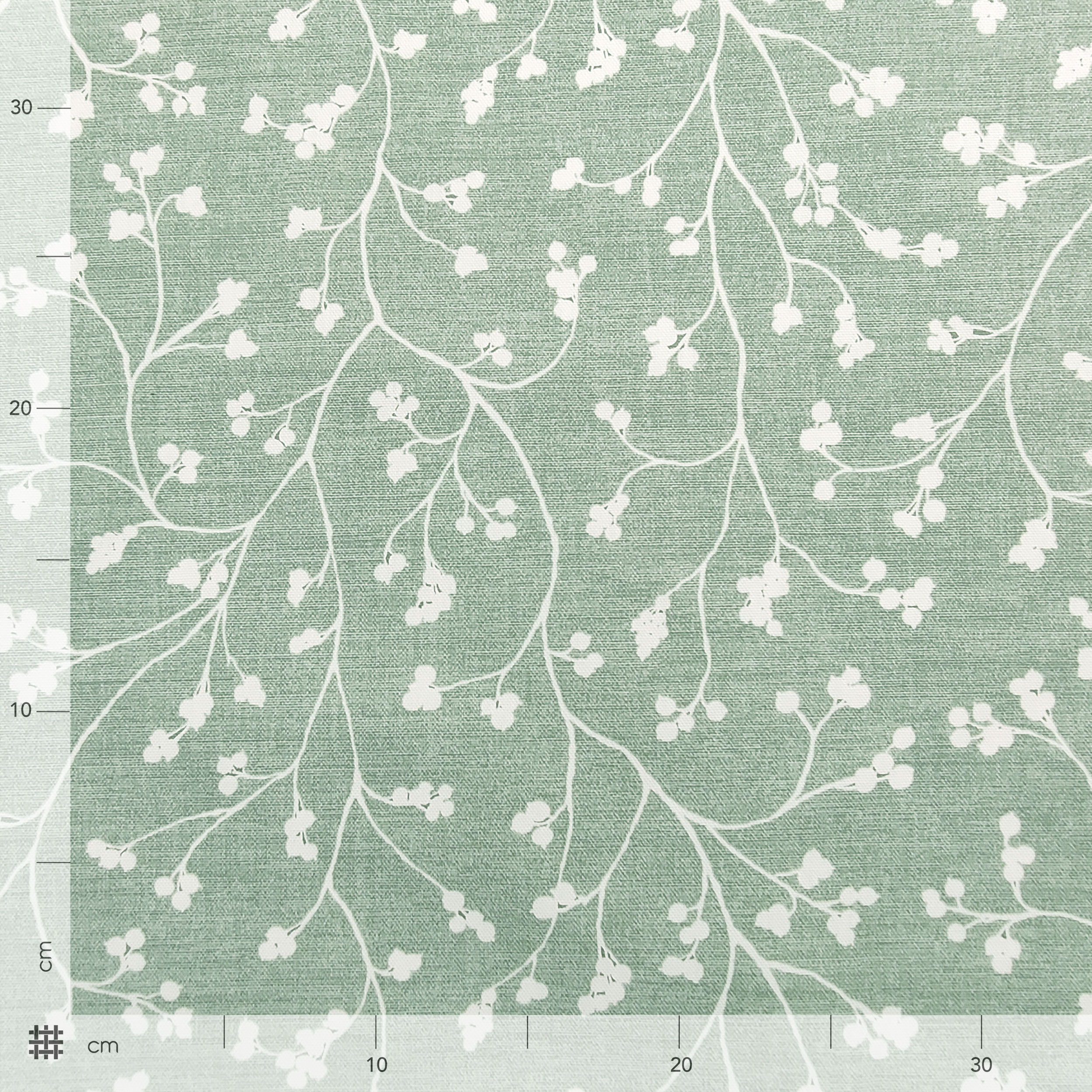 Tessuto per Tovaglia Resinata Salvia Fiori e Rami Bianchi Image
