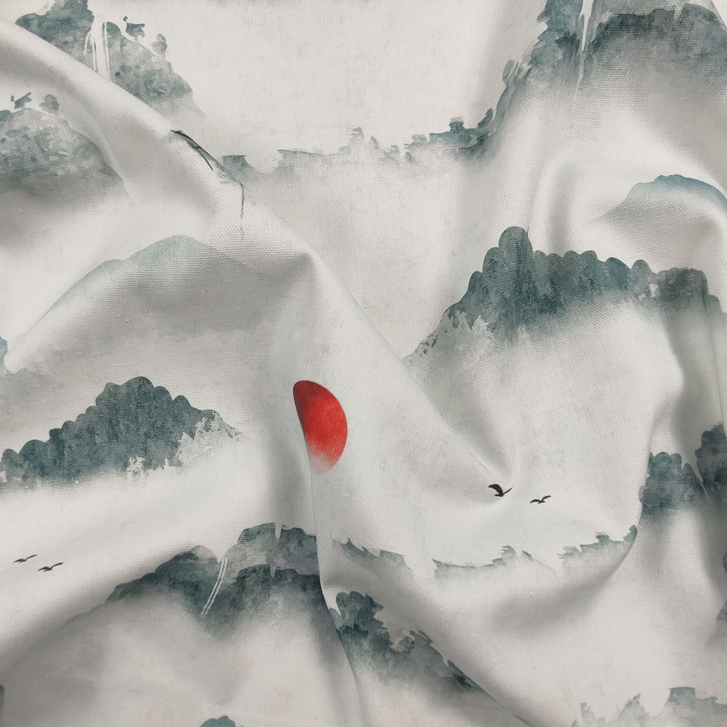 Panama di Cotone Bianco con Montagne e Barche