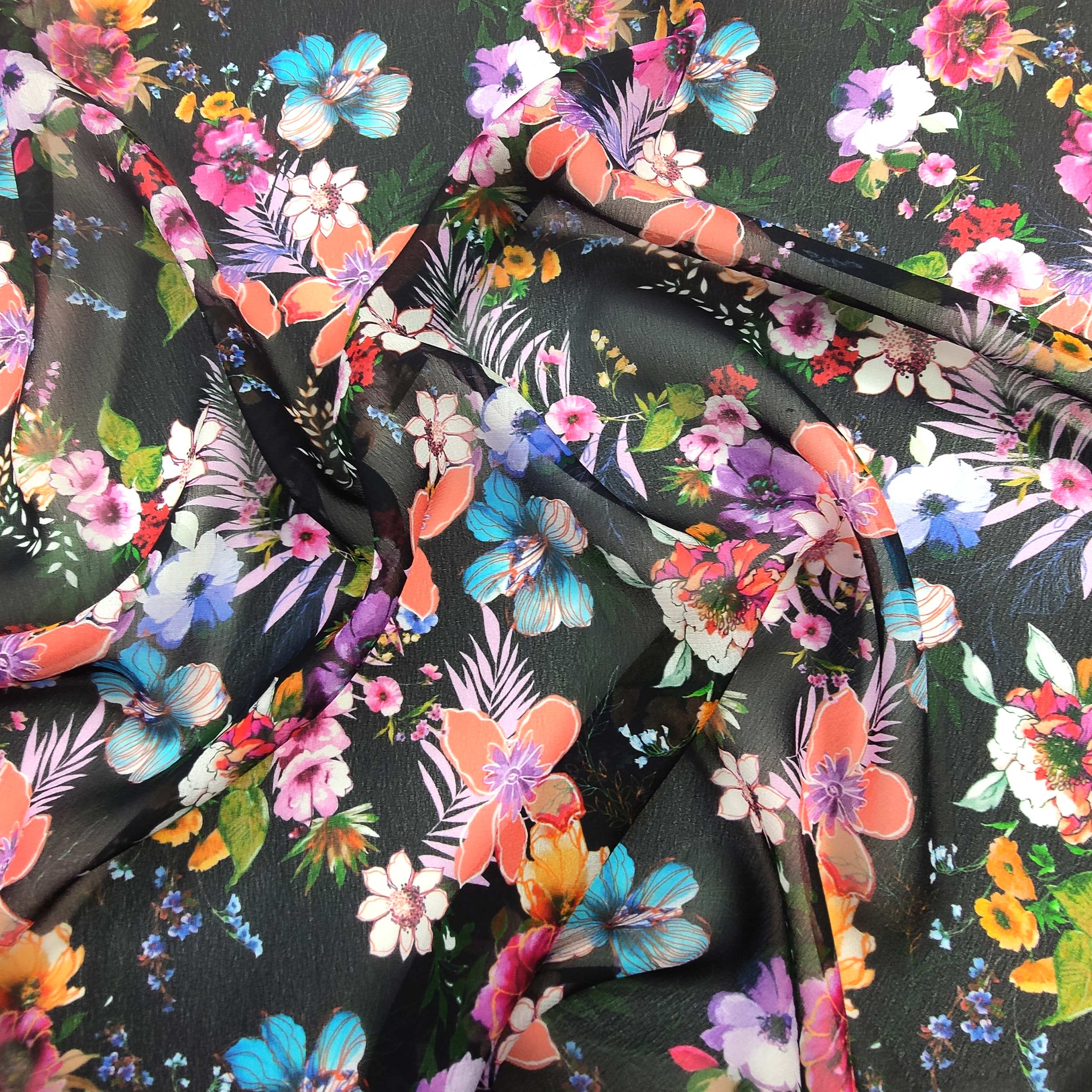 Chiffon Misto Seta Fantasia Floreale Colorata