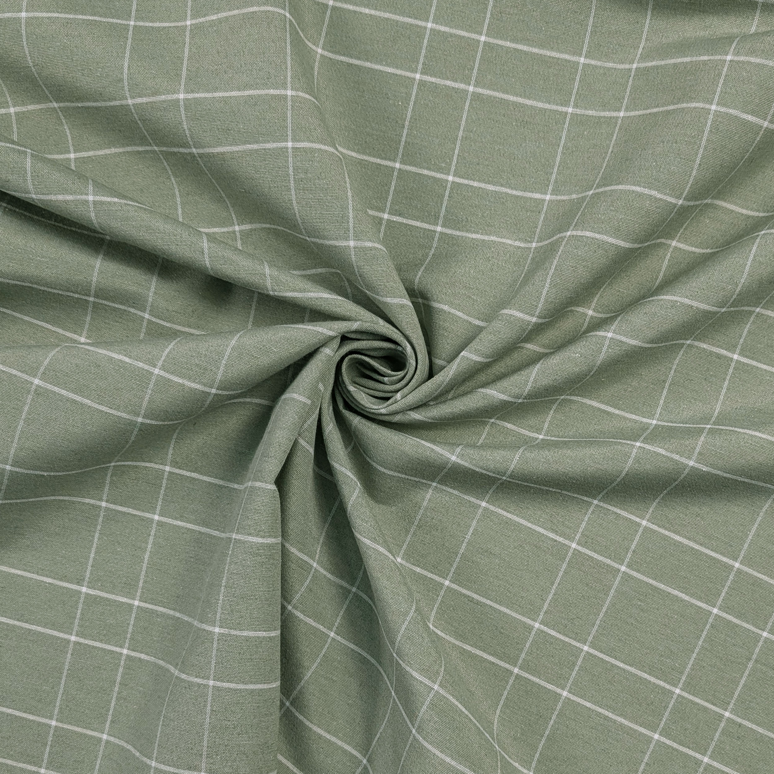 Misto Cotone Salvia con Quadri Bianchi Image