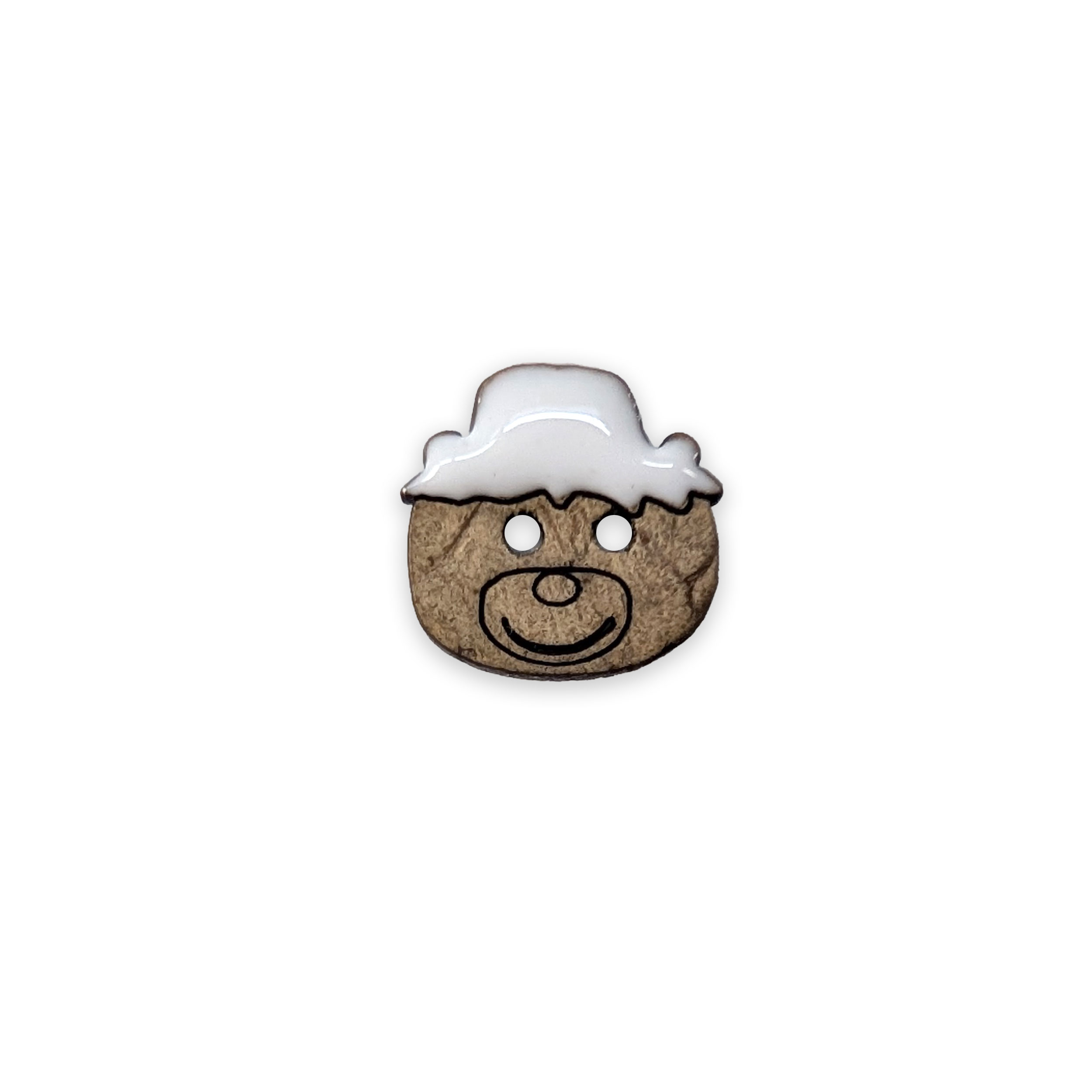 Bottone Legno Orsetto con Cappello Bianco 2 Fori Image