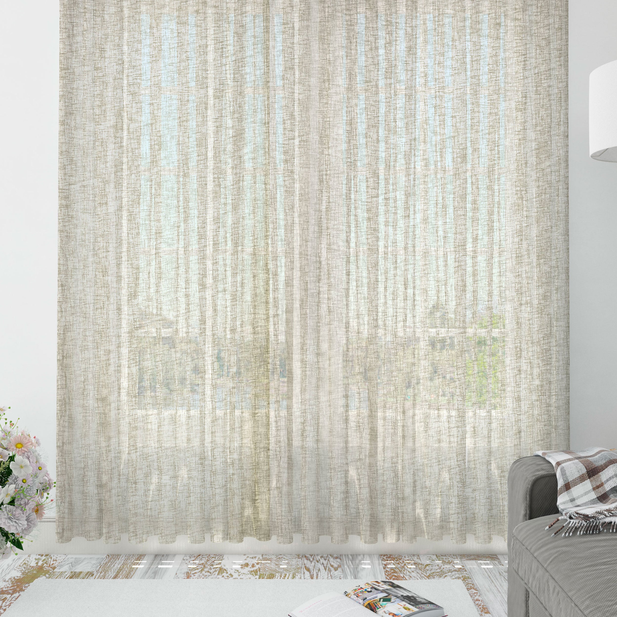 Tessuto Tenda Finto Lino Tinta Unita Beige Image
