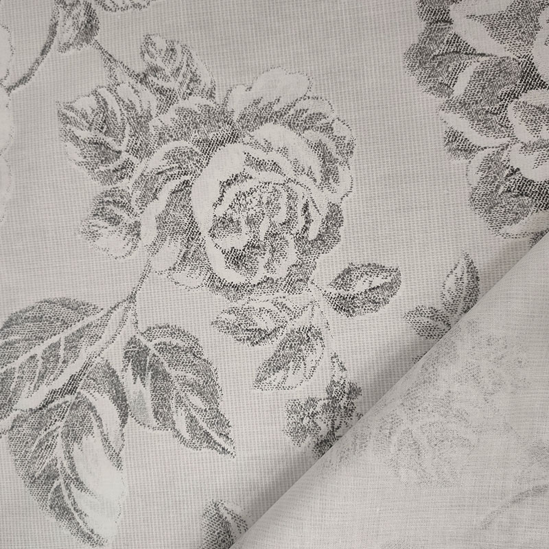 Tessuto di Cotone Rose Disegnate Grigio