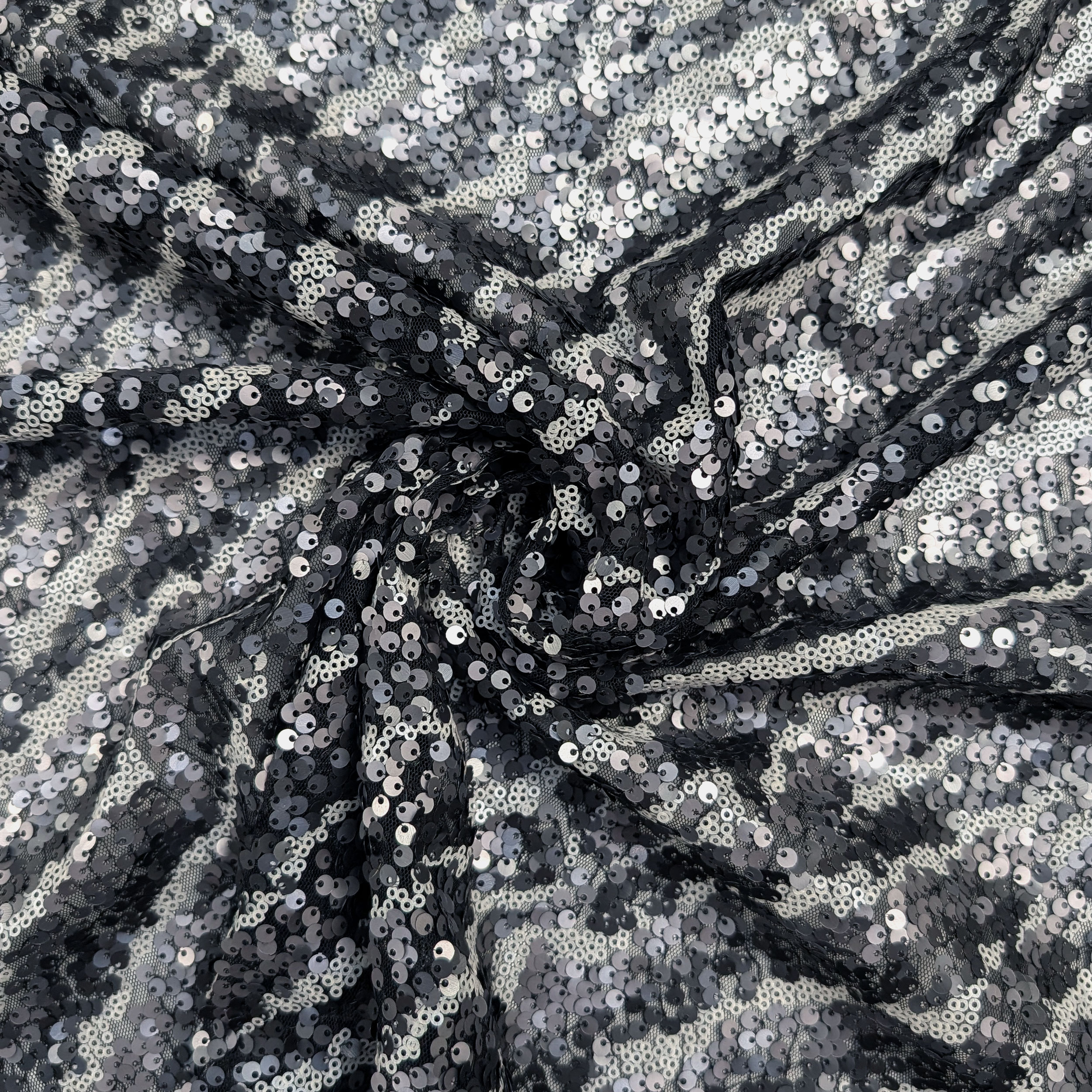 Tessuto Paillettes Astratto Argento e Grigio Image