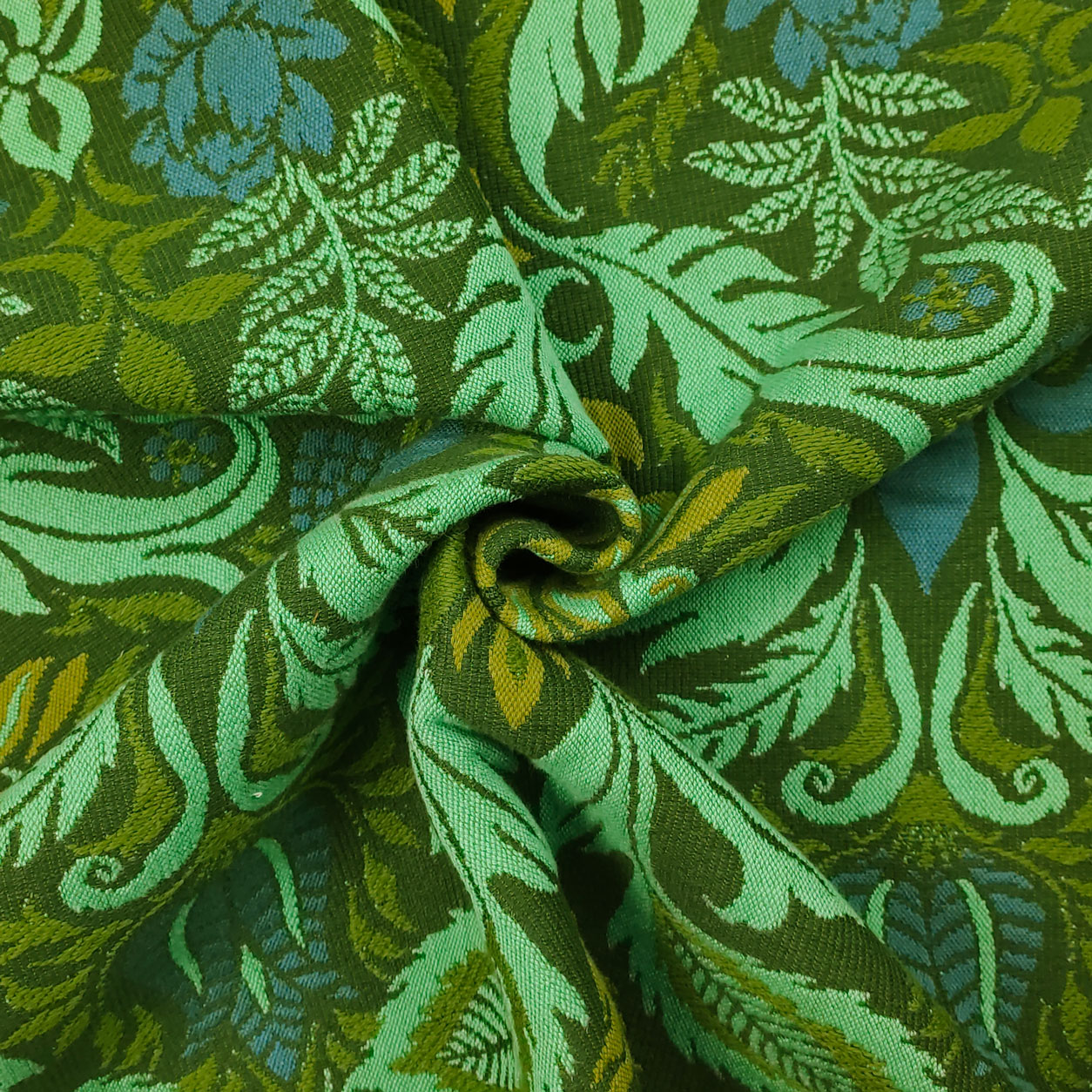 tessuti-jacquard-pesante-rose-foglie-blu-e-verde