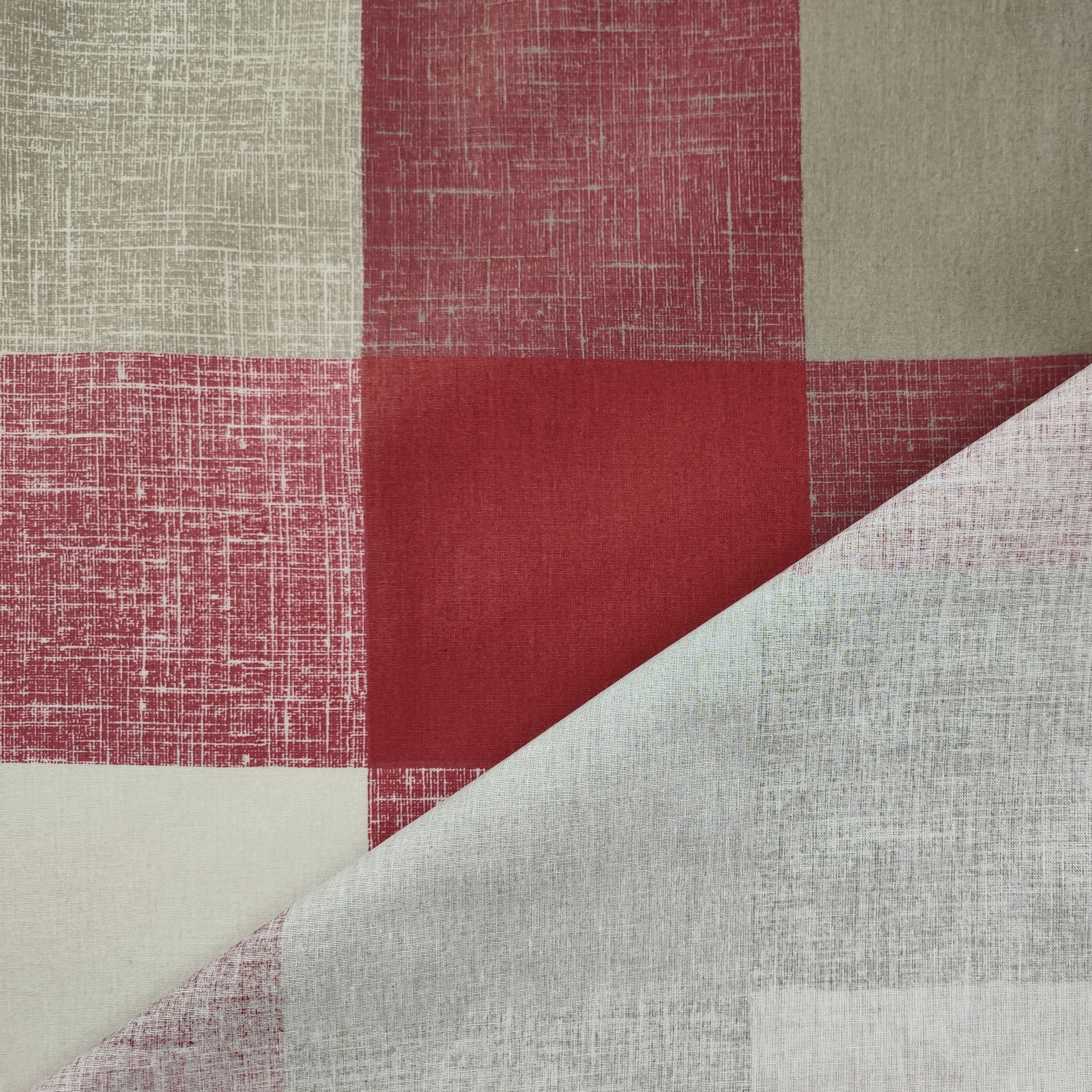 Tessuto Cotone Quadri Rossi e Beige