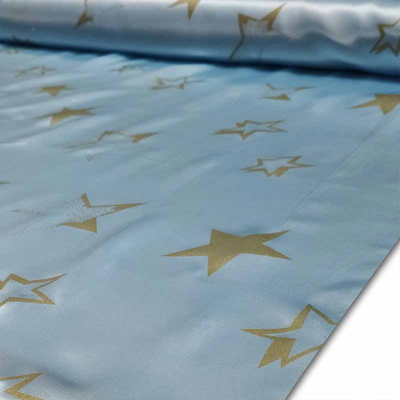 Tessuto Raso Carnevale Azzurro con Stelle Oro Image