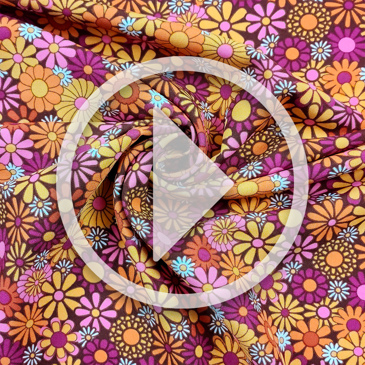 Tessuto Carnevale Fantasia Fiori Hippie Arancio Image