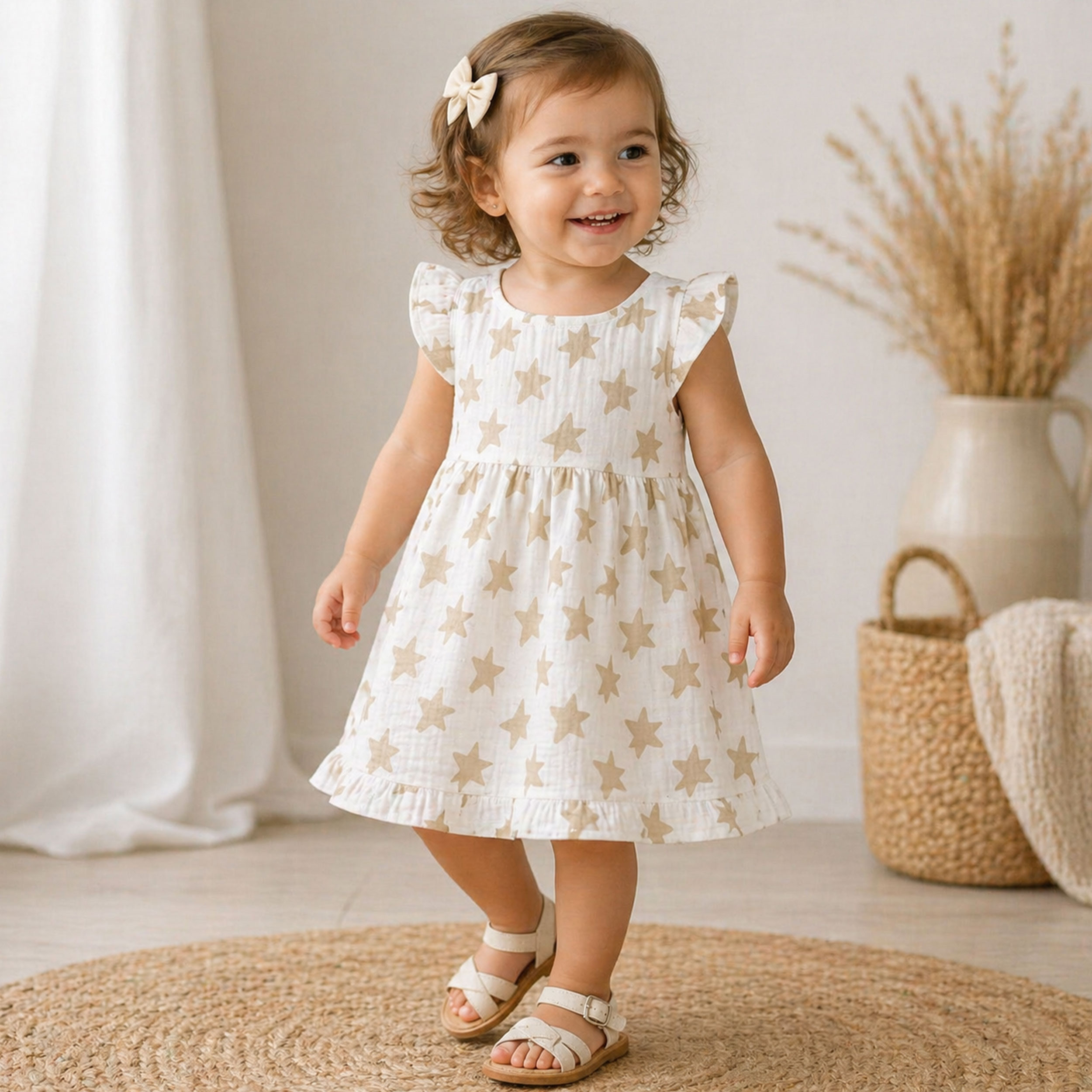 Mussola Cotone Stelline Beige Image