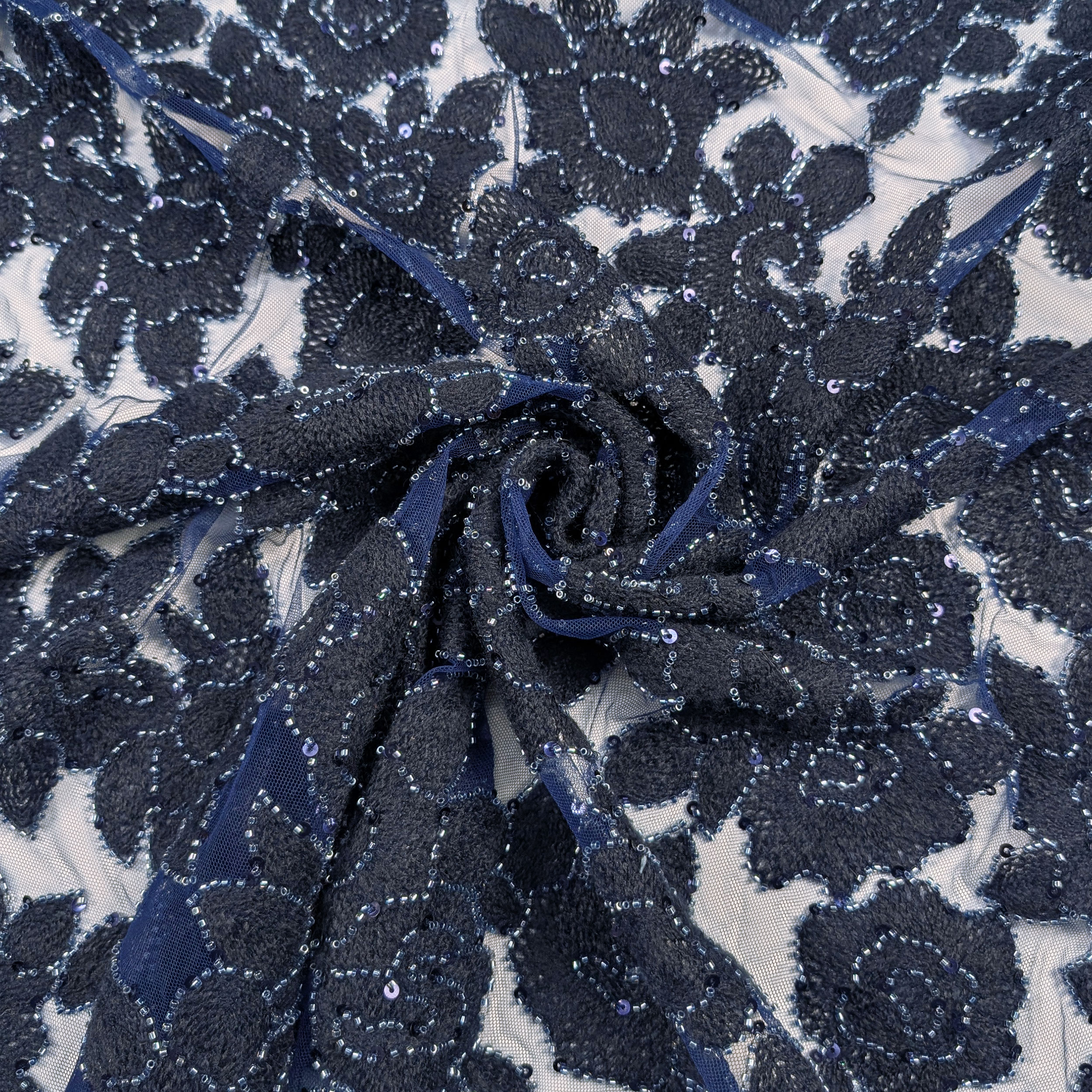Pizzo Rose Lana Paillettes Blu Image