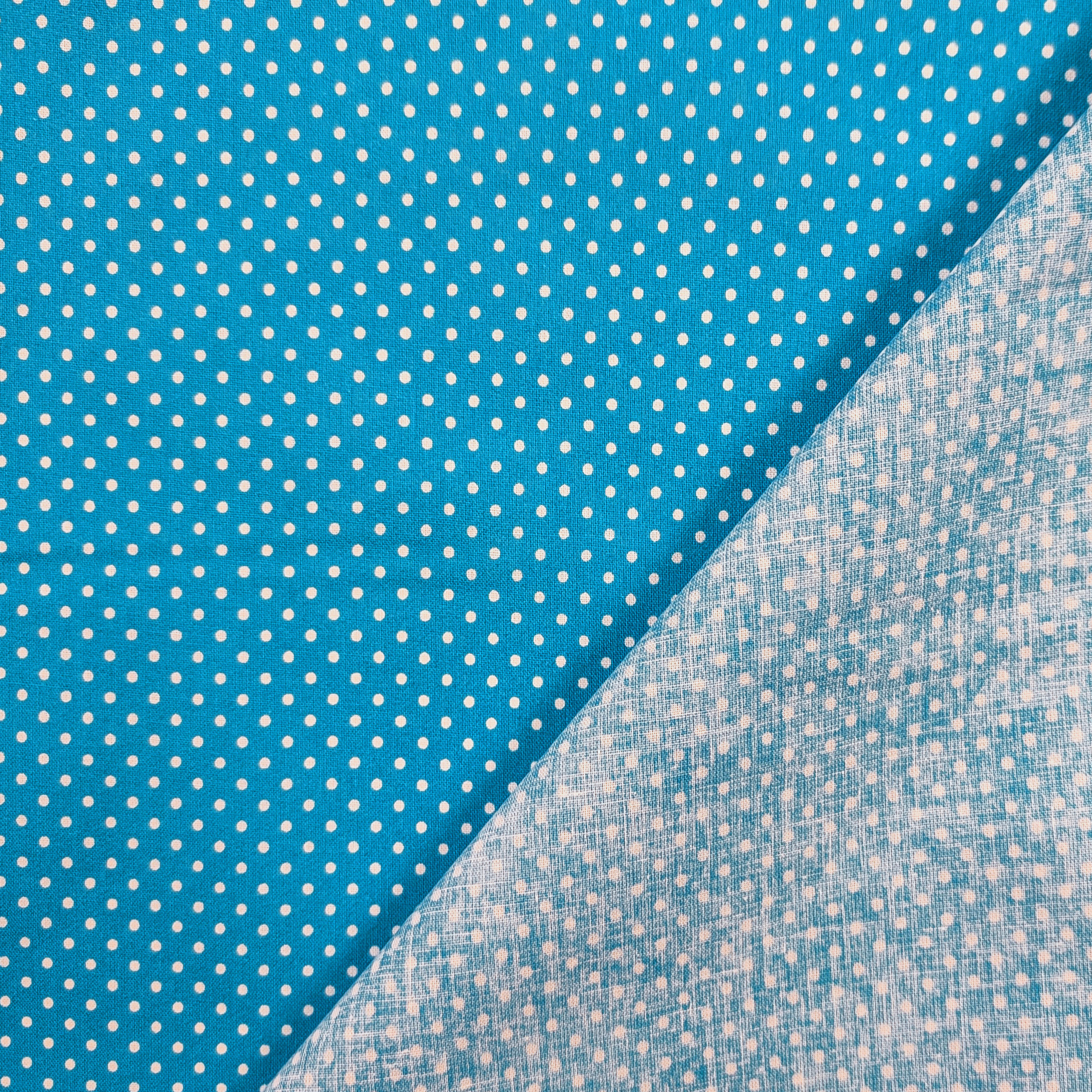 Tessuto Cotone Turchese a Pois Image