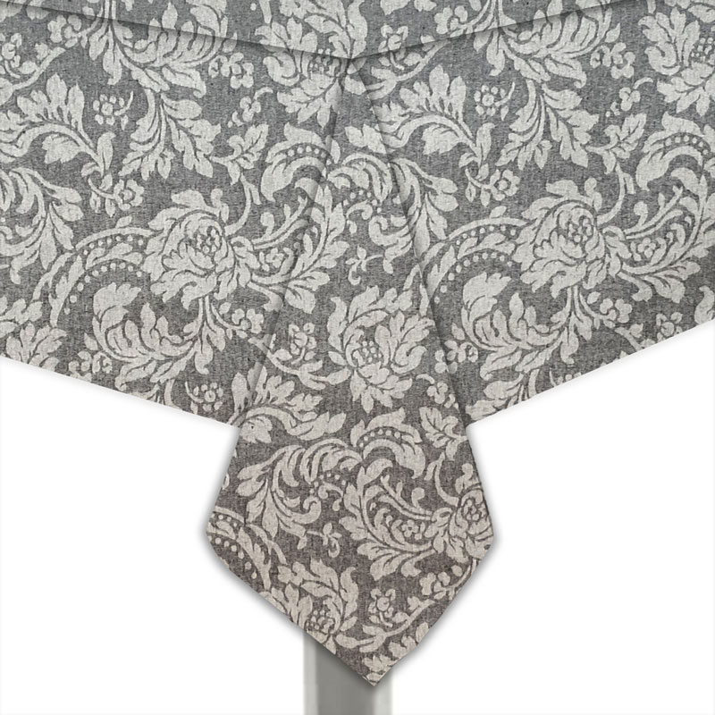 Tavola con tovaglia fiori damascati grigio (1)