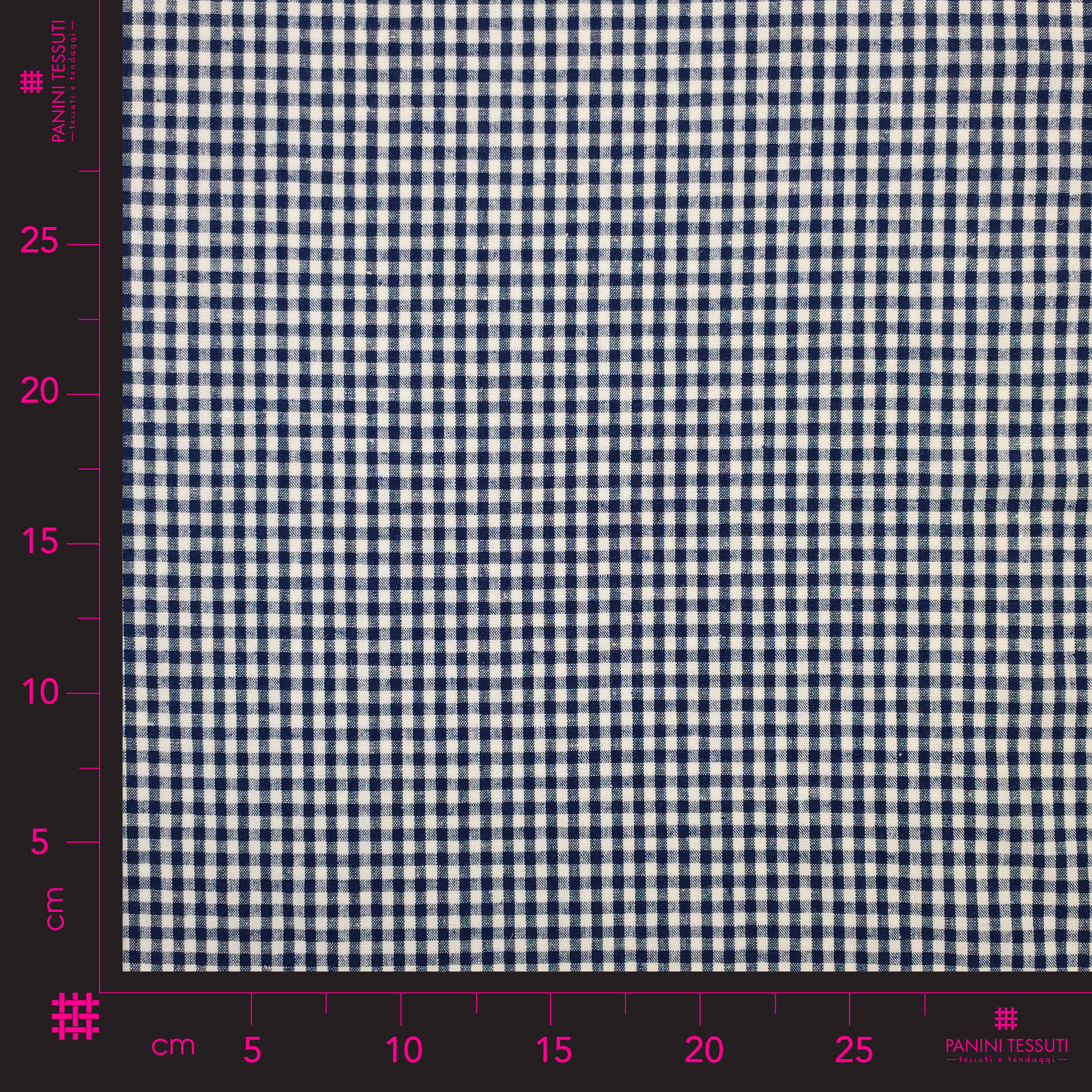 Tessuto Lino Fantasia Quadretti Blu