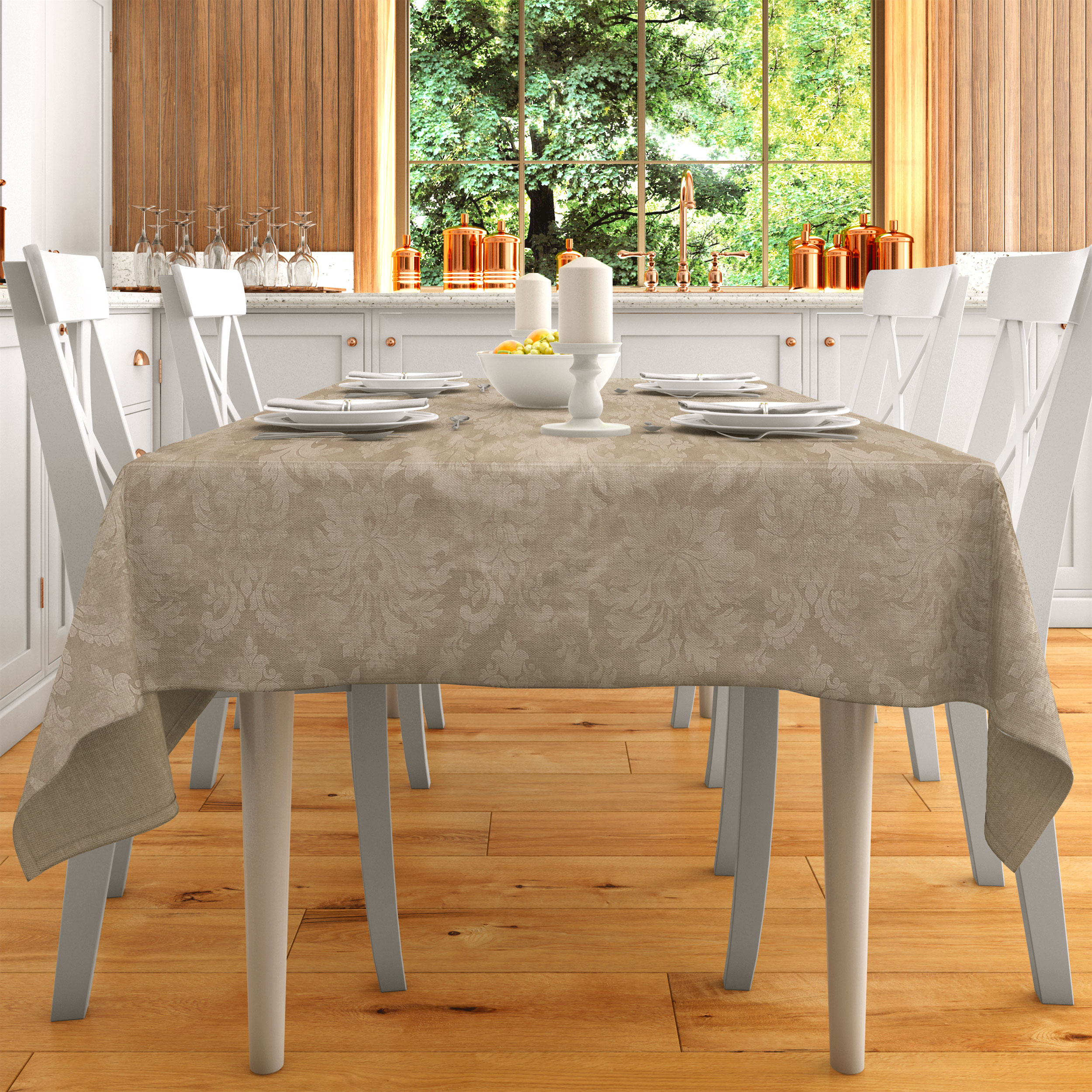 Tessuto Tovaglia Plastificata Damascato Beige Image