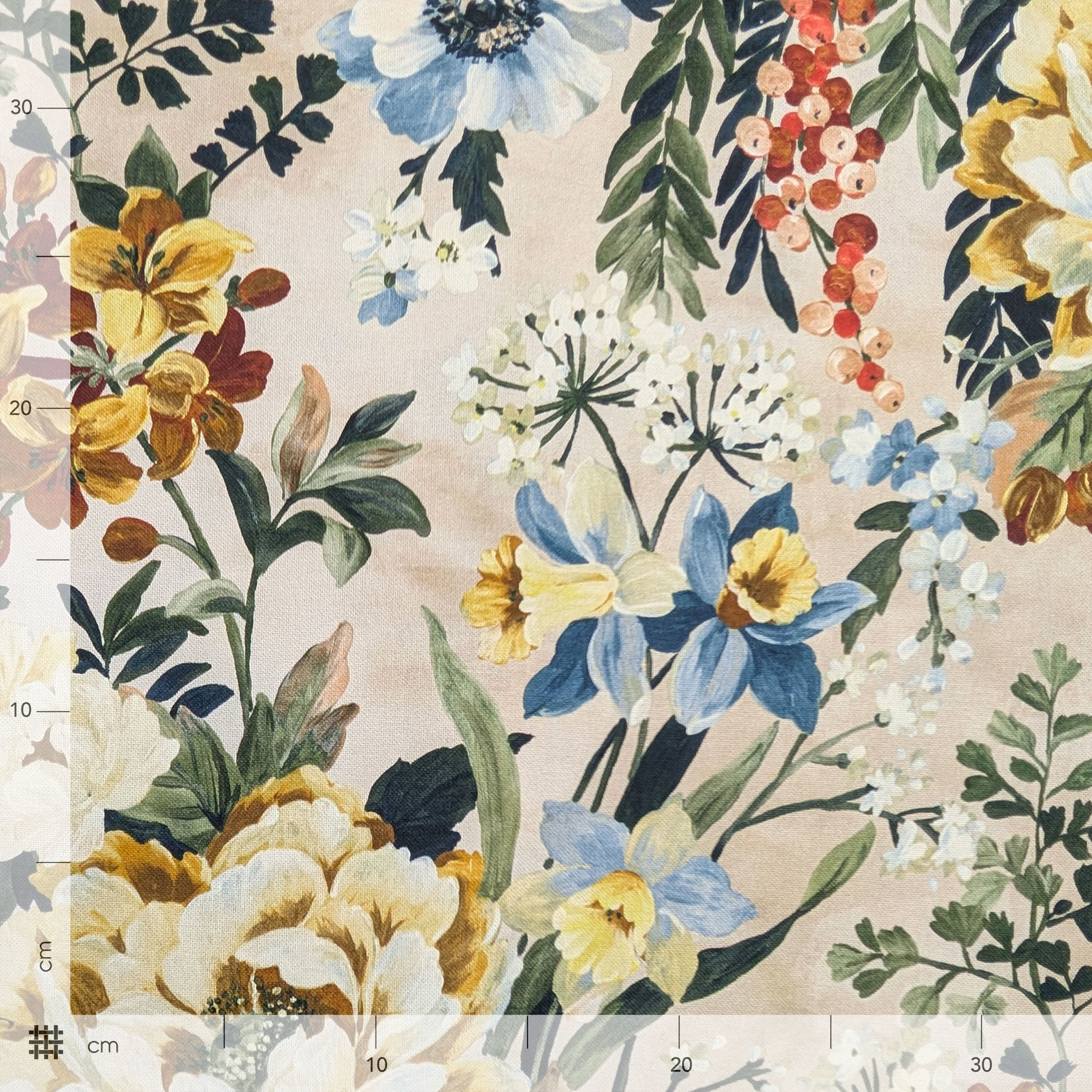 Panama Cotone Fiori Sfondo Beige H 280 cm Image