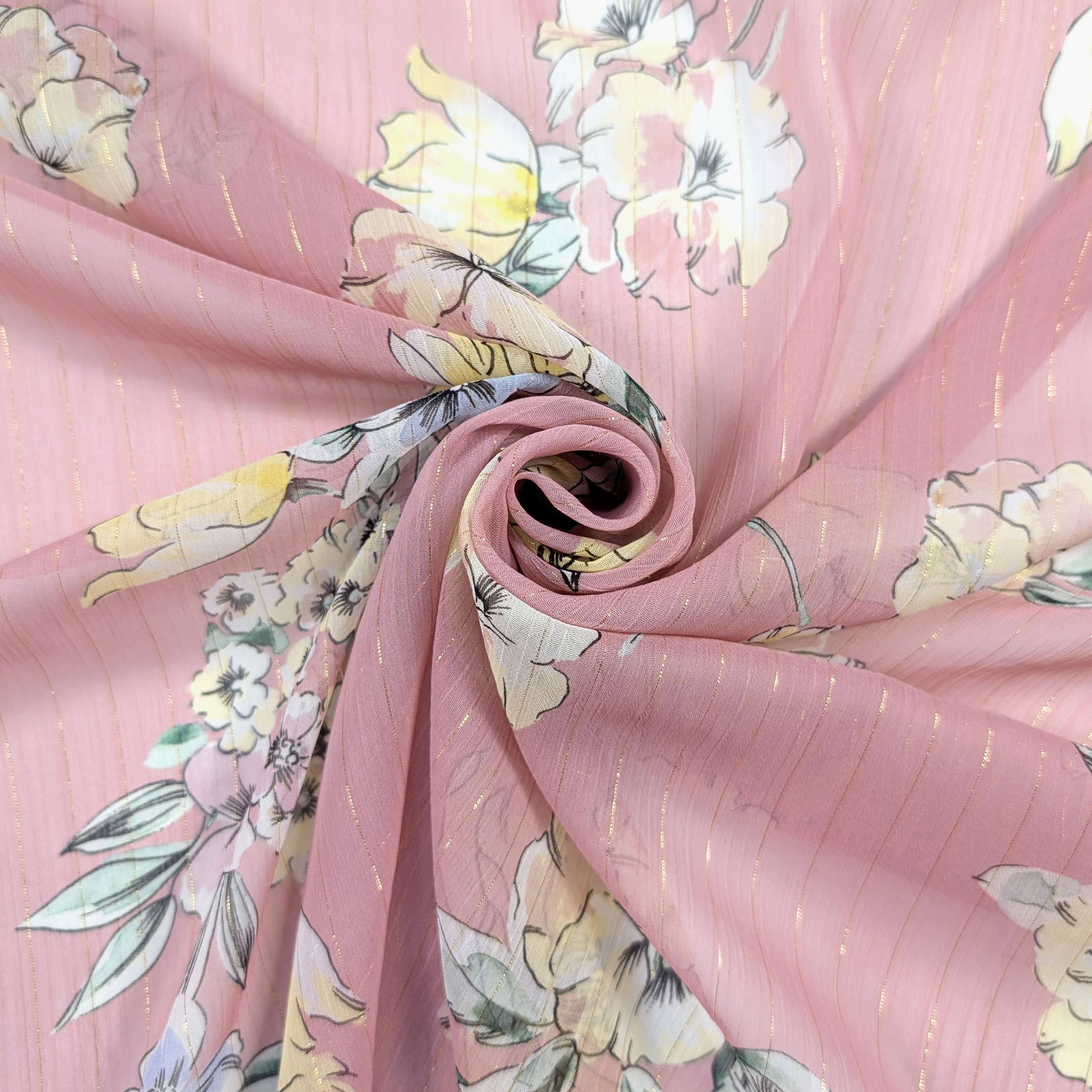 Chiffon Lurex Fiori e Righe Sfondo Rosa Image