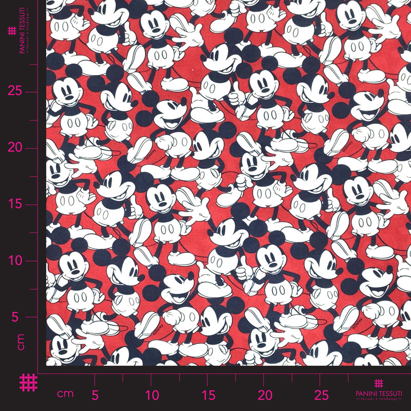 Tessuto Cotone Disney Mickey Mouse Sfondo Rosso