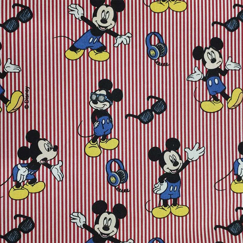 Tessuto Cotone Topolino Righe Rosse