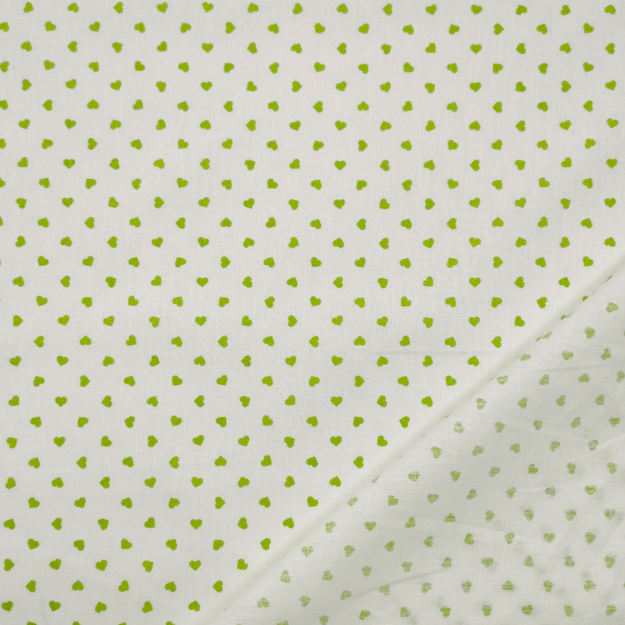cotone tessuto leggero percallino sfondo bianco cuori verde