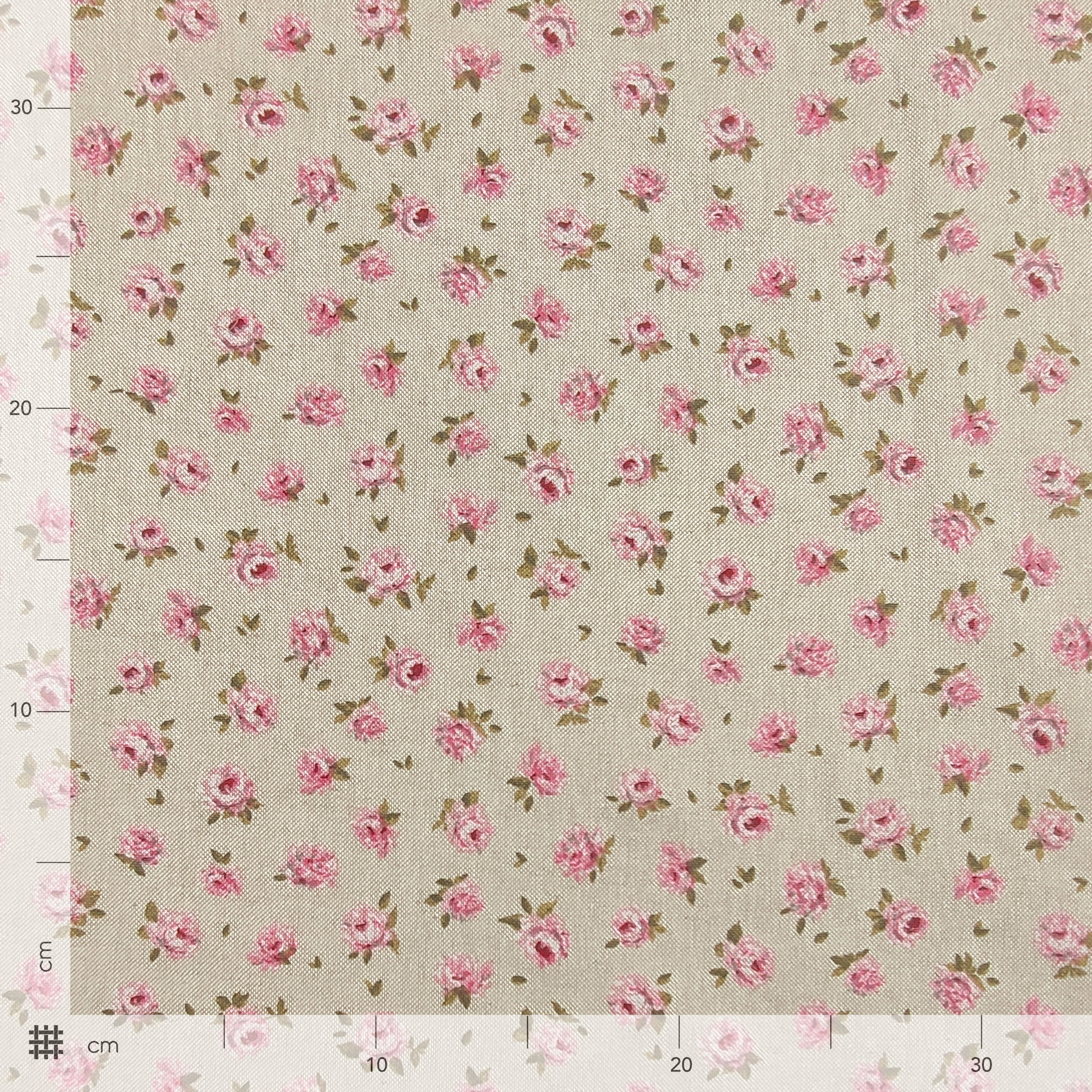 Tessuto Panama Roselline Sfondo Beige
