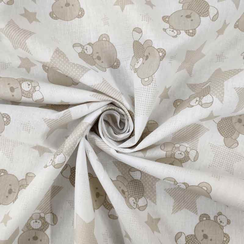 Rasatello Cotone Orsetti e Stelle Beige