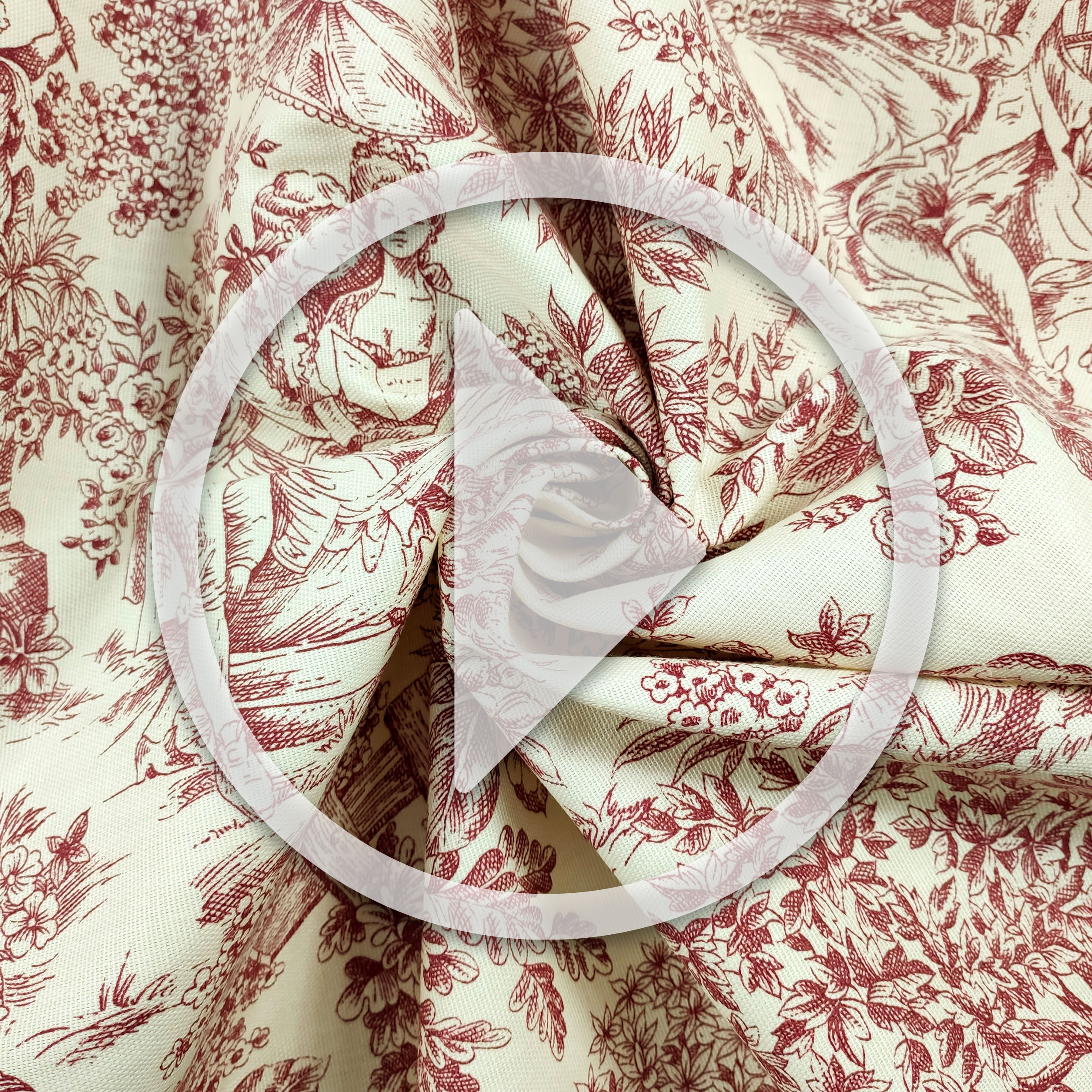 Tessuto Panama Toile De Jouy Rosso Sfondo Panna H 280 cm Image