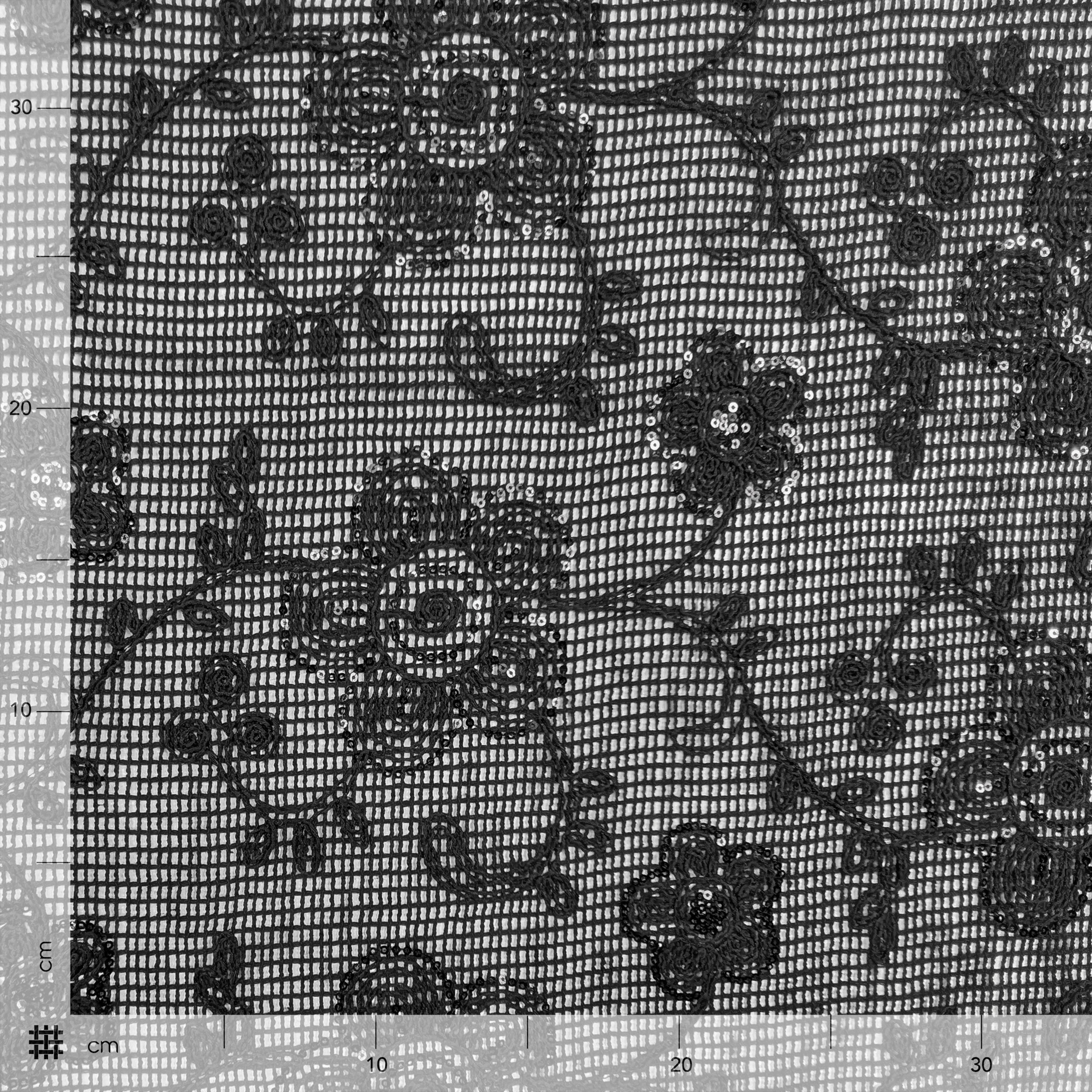 Ricamo Su Rete Nero Fiori con Paillettes Image