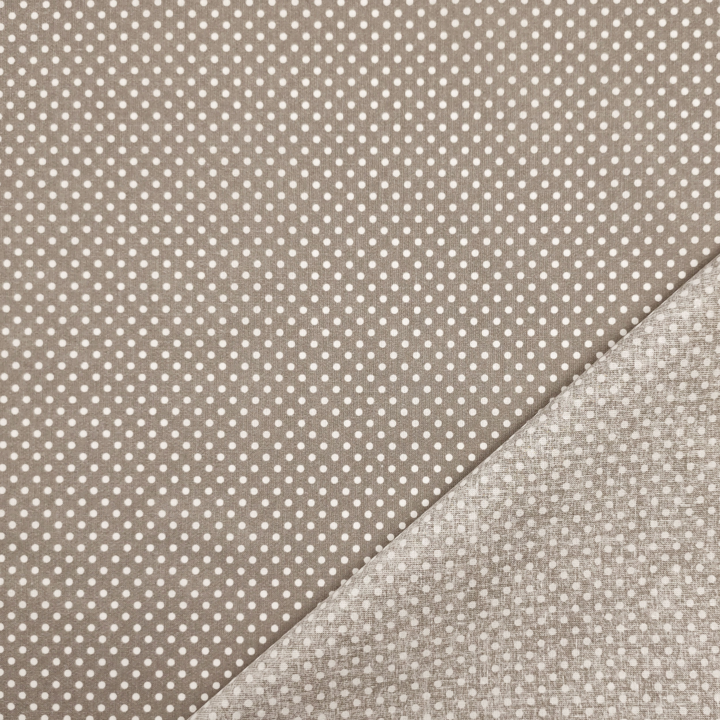 Tessuto Cotone Tortora Pois Bianchi Image