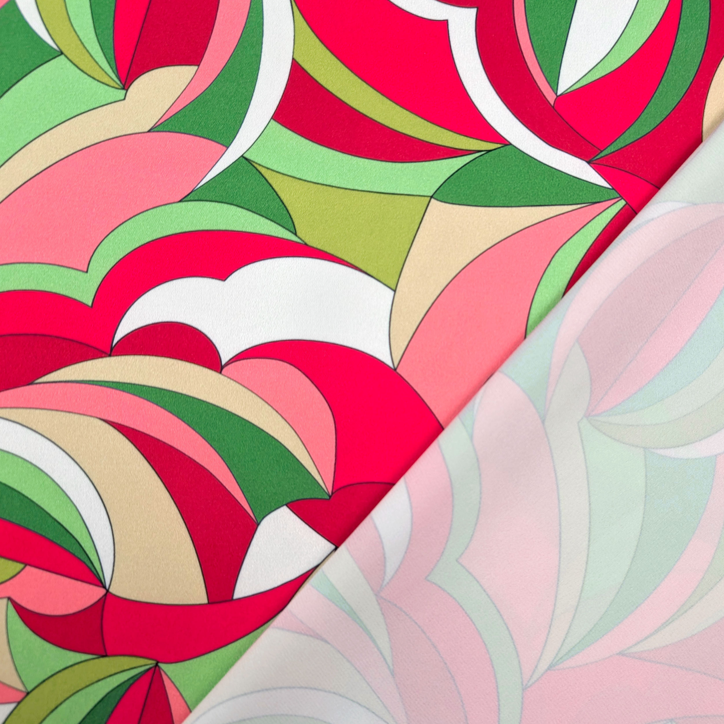 Raso Setato Alta Moda Fantasia Multicolor Rosso Verde Image