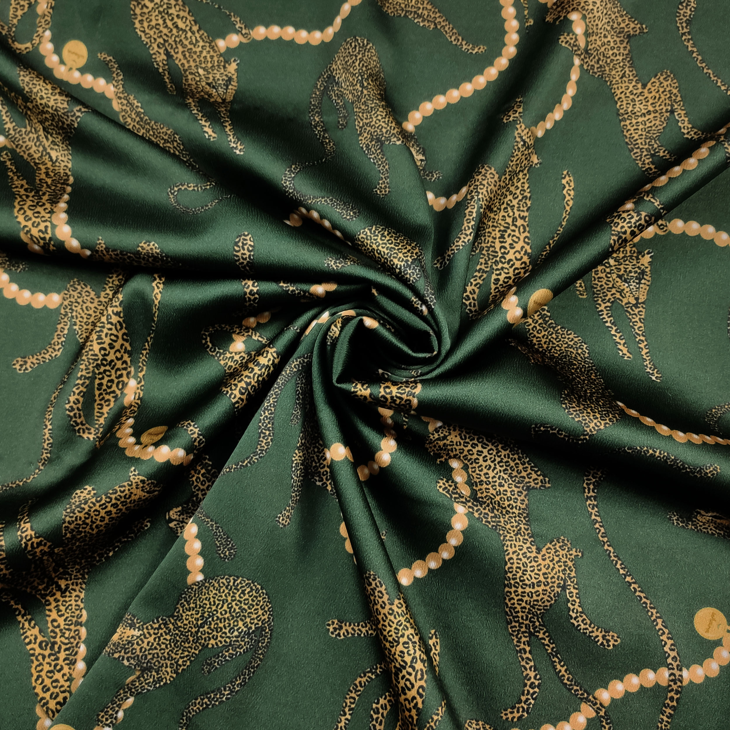 Raso Elasticizzato Verde Viscosa Seta Leopardi