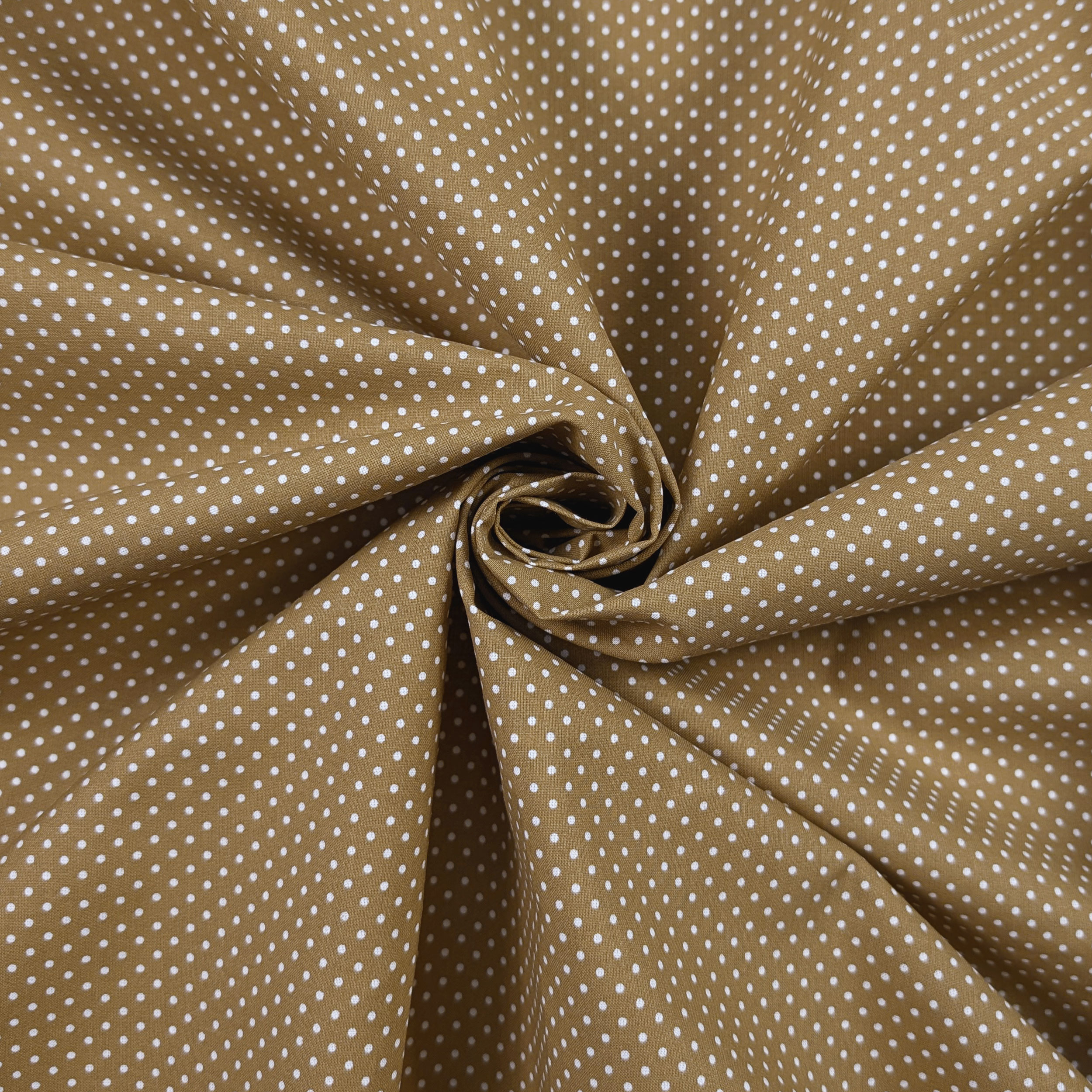Tessuto Cotone Beige a Pois Bianchi Image