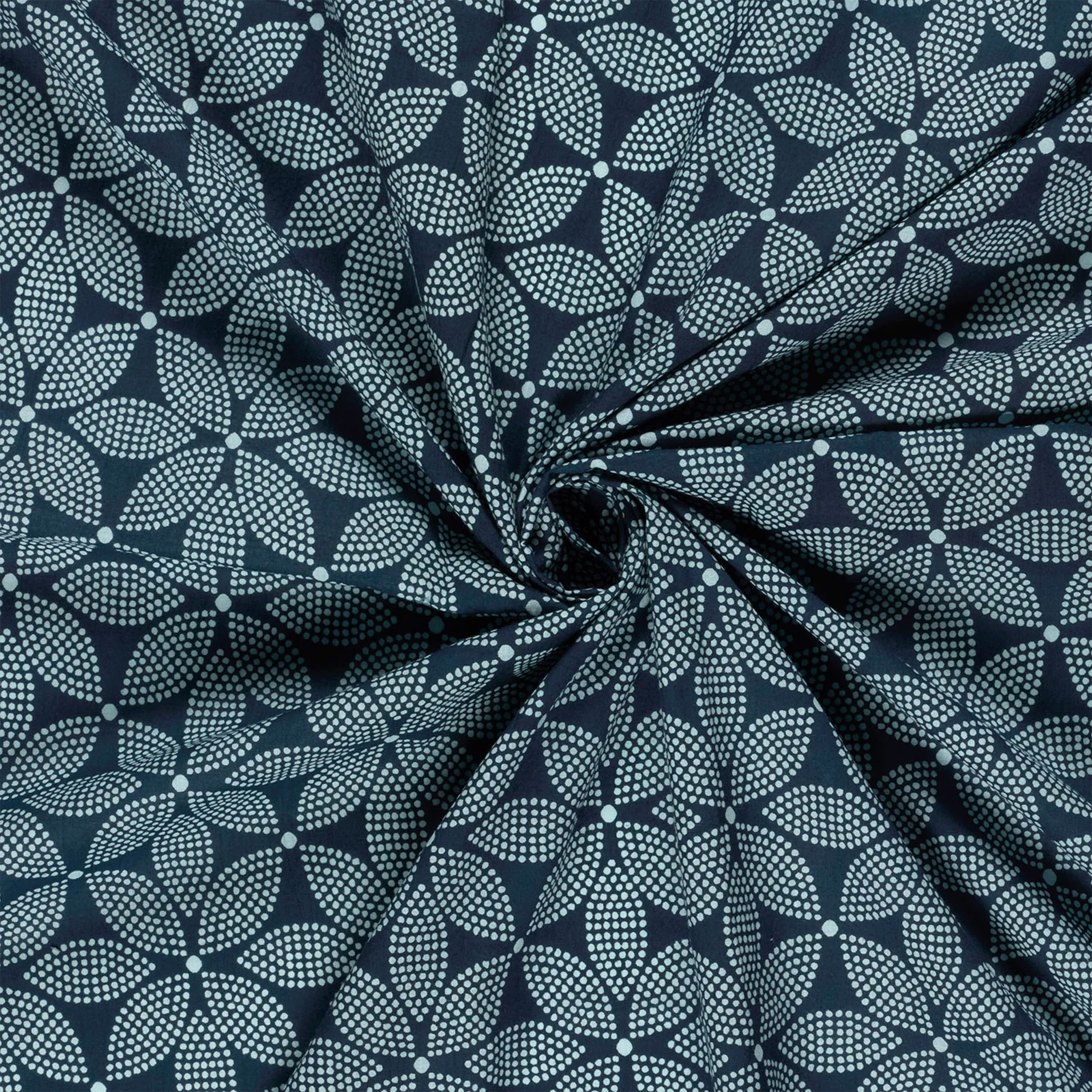 Ritaglio Cotone Fantasia Fiori Batik Blu 110x145 cm Image