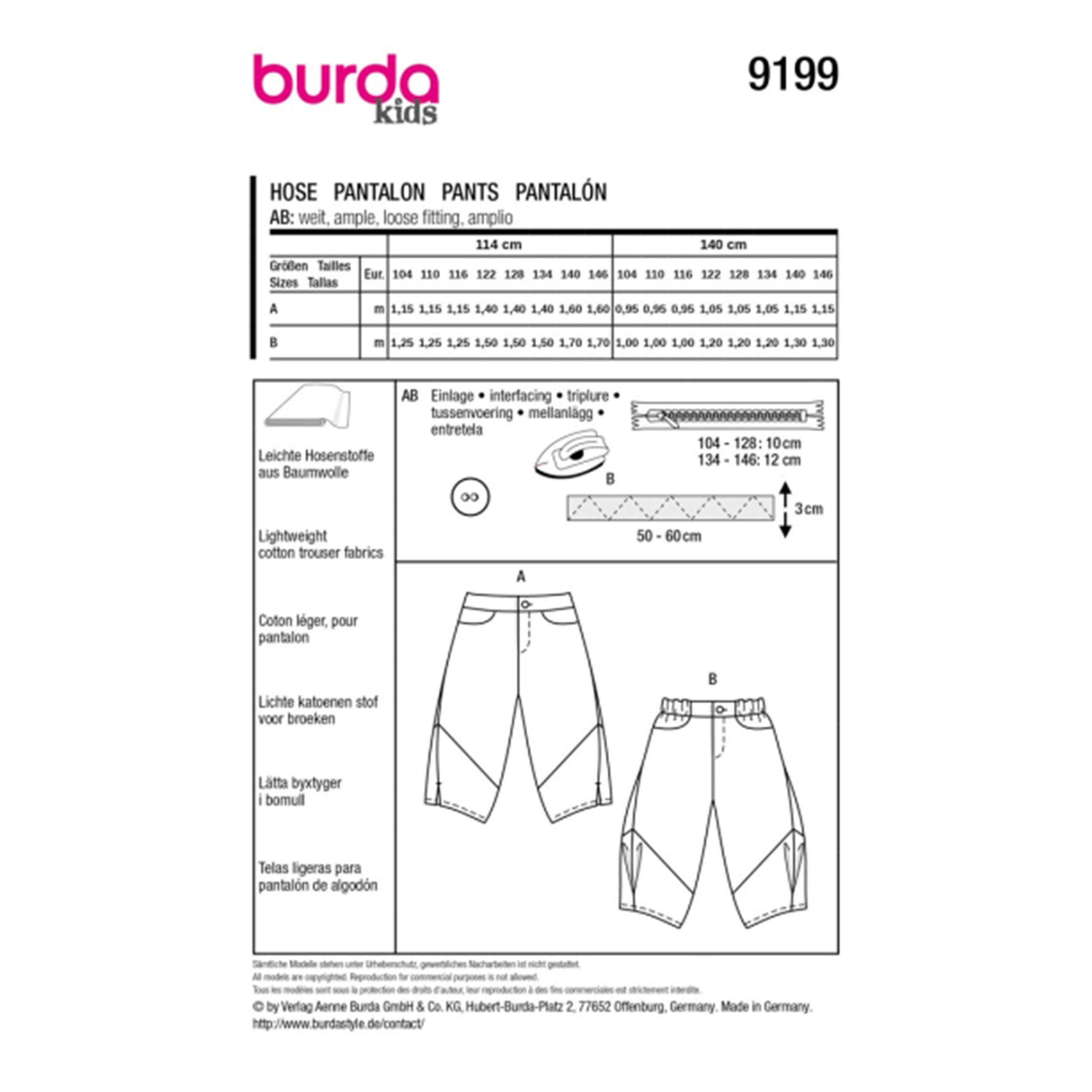 Cartamodello Burda Kids Medium Pantaloni Image