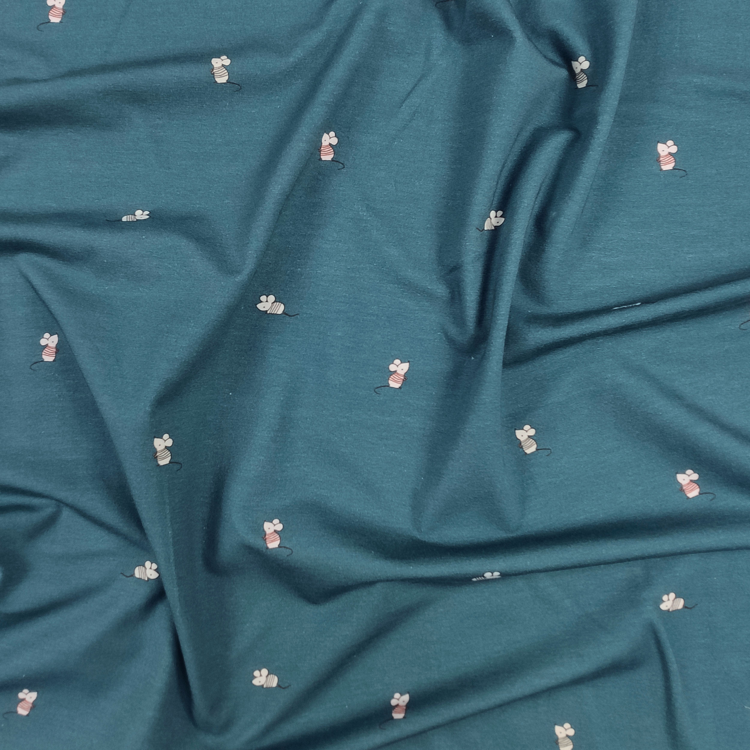 Jersey Cotone Fantasia Topolini Sfondo Avio